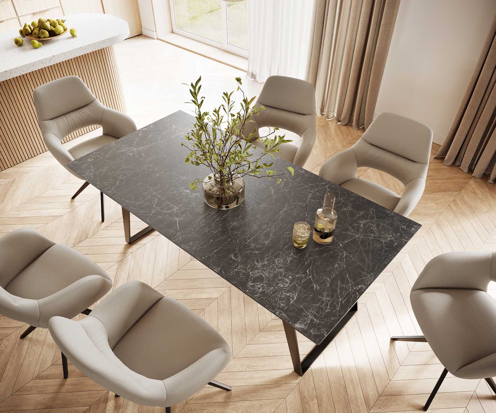 Eettafel Edge 200x100 keramiek Laminam® Nero Greco grijs metaal schuin zwart 3