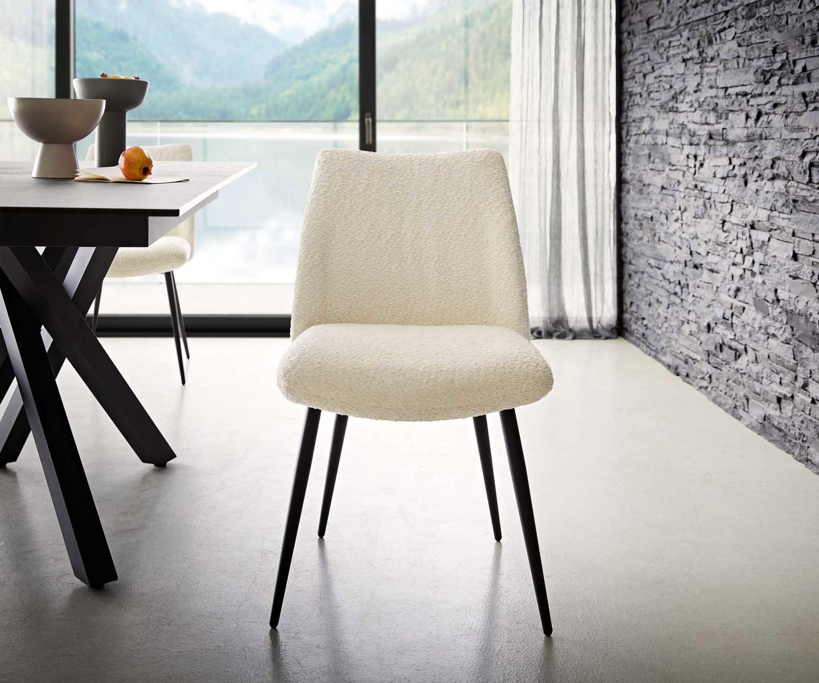 Eetkamerstoel Elso-Flex bouclé wit 4-poot conisch zwart pocketveer kern 1 Eetkamerstoel Elso-Flex bouclé wit 4-poot conisch zwart pocketveer kern 1