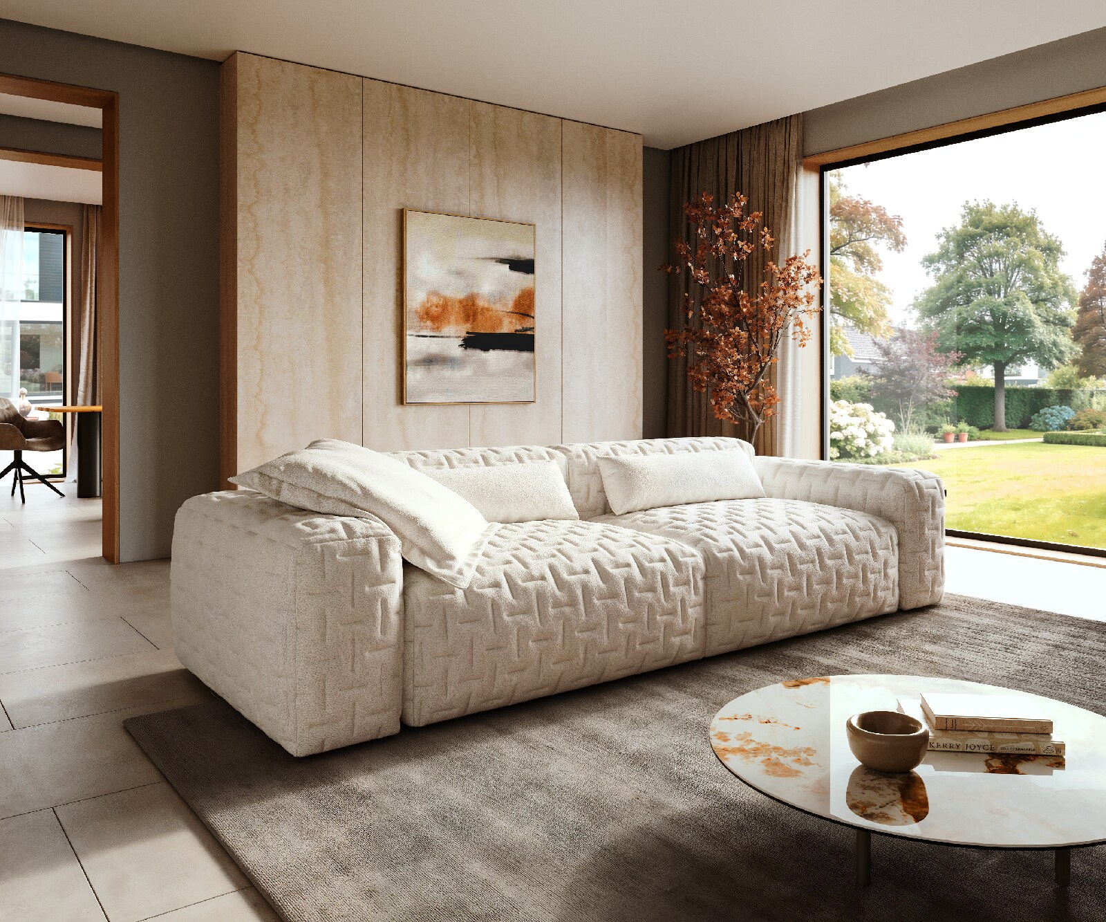 Bigsofa Freestyle 280x110 cm Bouclé zacht Beige gestikt