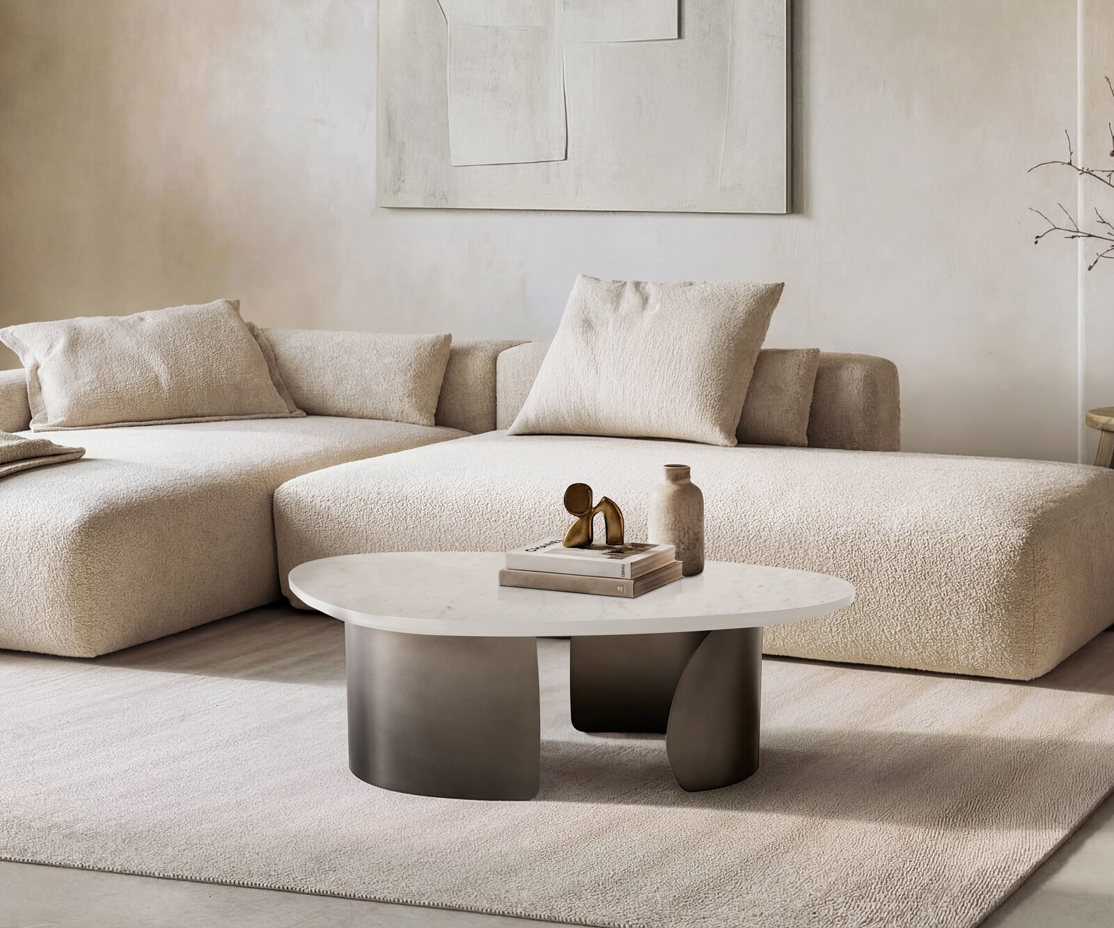 Salontafel Marvello 100x50 cm marmer wit metaal zwart antiek