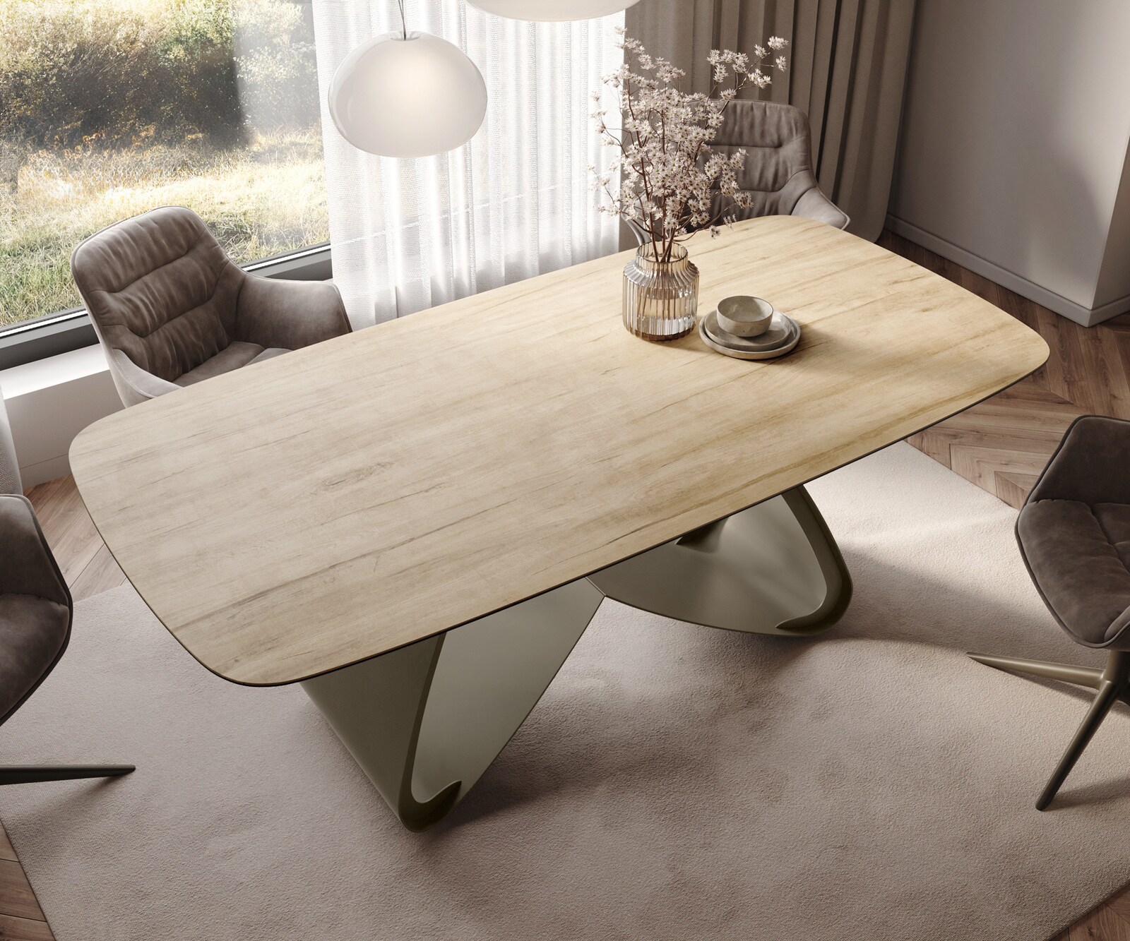 Eettafel Edge Boot 200x100 keramiek  Laminam® Sabbia Eichefarbig W-frame metaal effectafwerking Titan 4