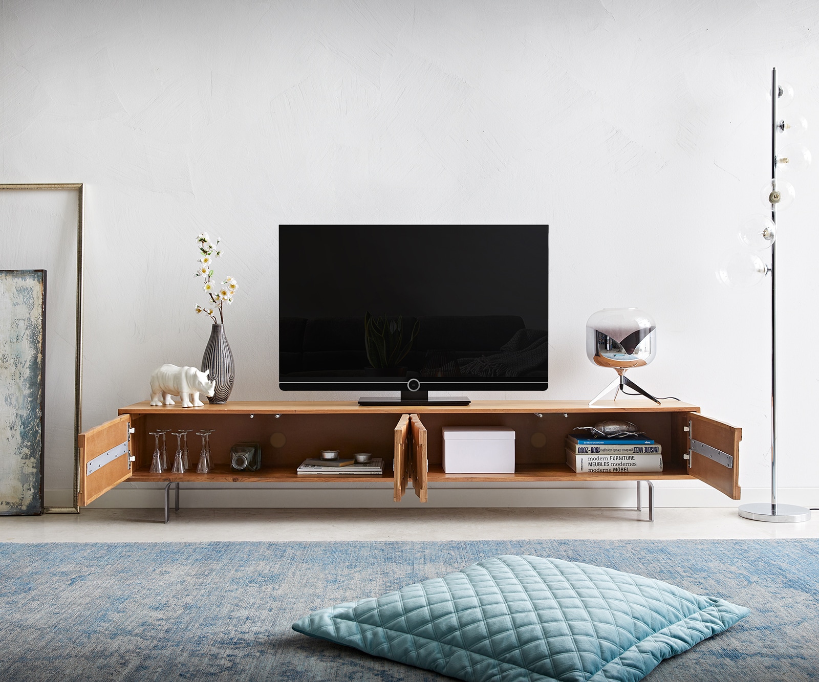 Tv-meubel Fevo 200 cm acacia natuur 4 deuren L-poot 6