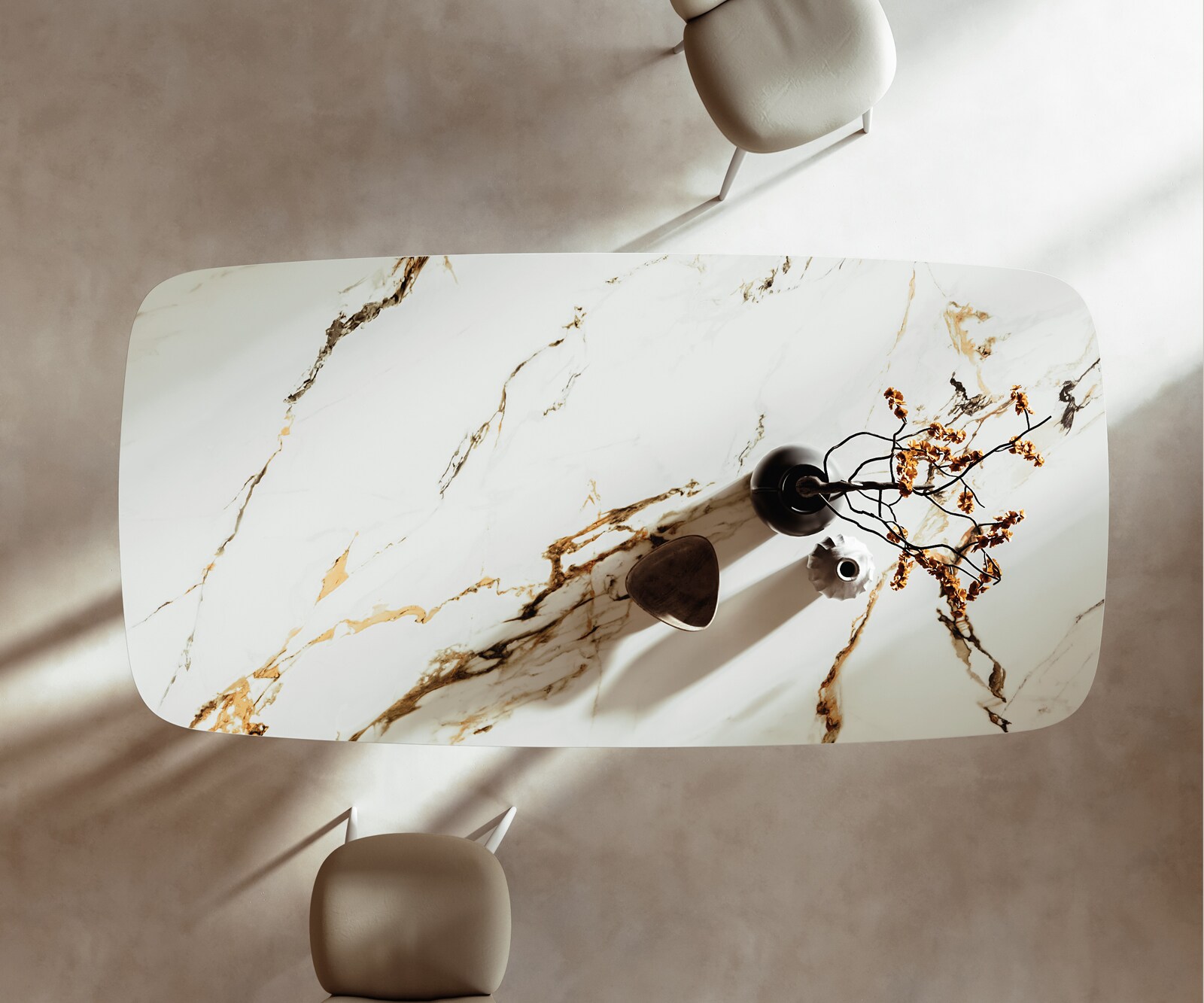 Eetkamertafel Edge Boot 240x120 cm Keramiek Calacatta Luxe Wit-Goud-Grijs Spider Metaal Wit 3
