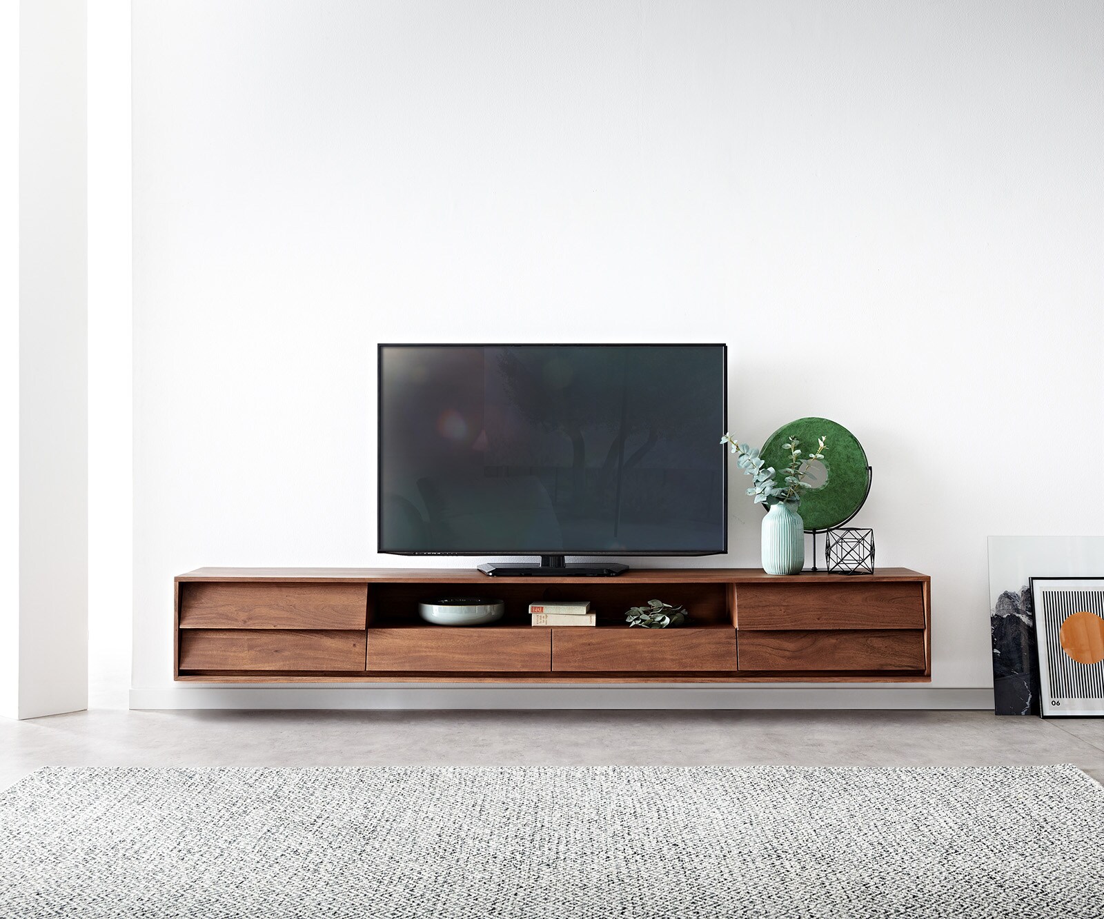 Tv-meubel Eloi 240x35 cm acacia bruin 2 deuren 2 laden zwevend 2