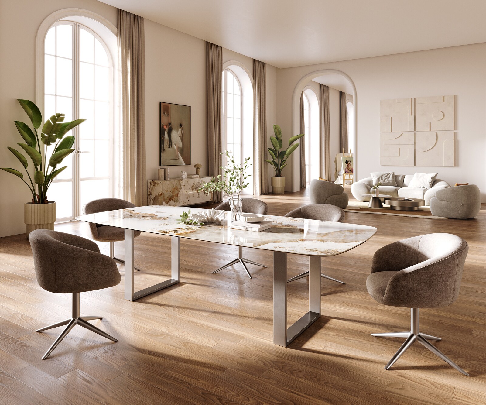 Eettafel Edge Boot 260x120 cm Keramiek Minas Melange Wit-Beige Roestvrij staal Schmal 6