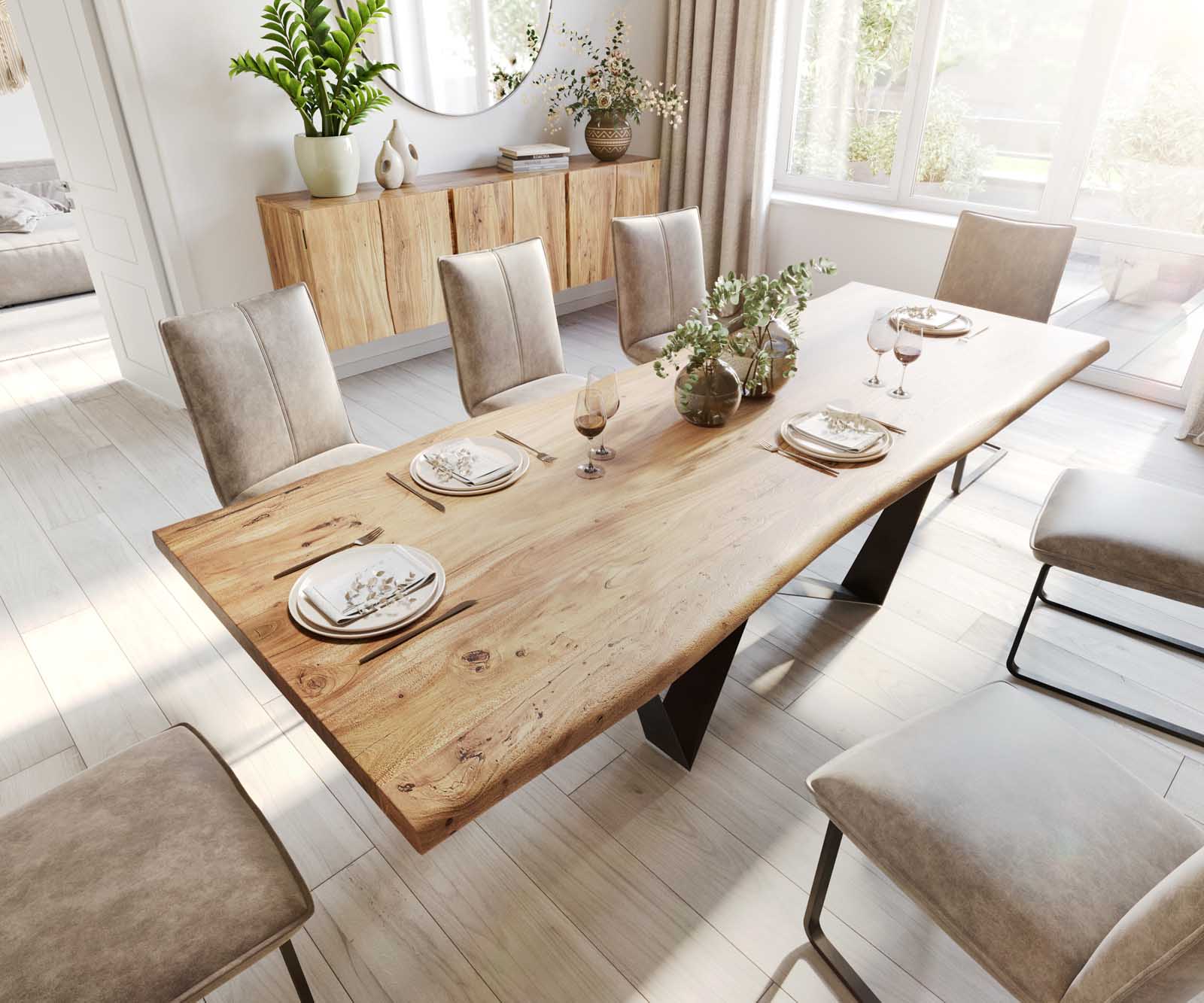 Eettafel Edge 260x100 acacia natuur Spider vlakstaal zwart Live-Edge 4