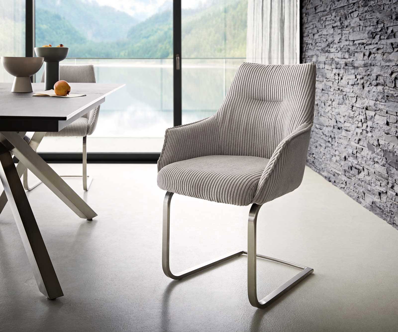 Sledemodel Alja-Flex met armleuning koord zilver grijs sledemodel vlak roestvrij staal pocketveer kern Sledemodel Alja-Flex met armleuning koord zilver grijs sledemodel vlak roestvrij staal pocketveer kern