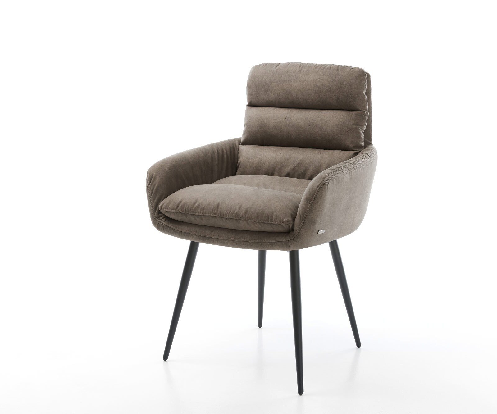 Eetkamerstoel Abelia-Flex met armleuning microvelours taupe vintage 4-poot conisch zwart