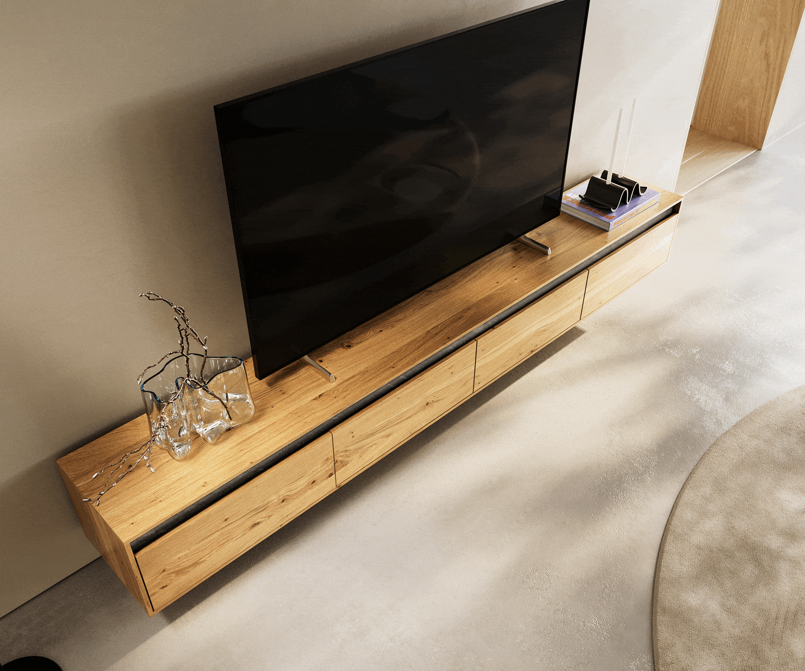 Tv-meubel Stonegrace 240 cm eiken natuur 4 deuren zwevend 4