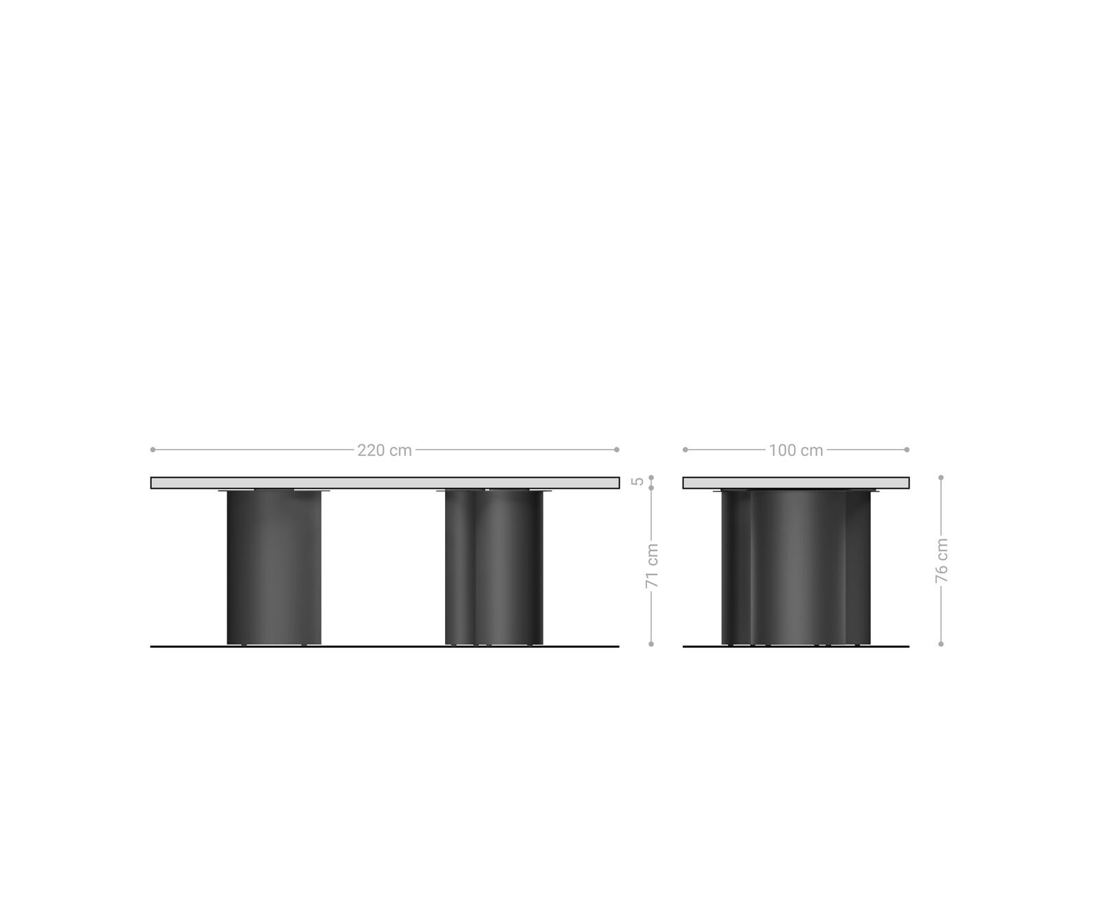 Eetkamertafel Edge 220x100 XL acacia platina Troa roestvrij staal grafiet Live-Edge 7