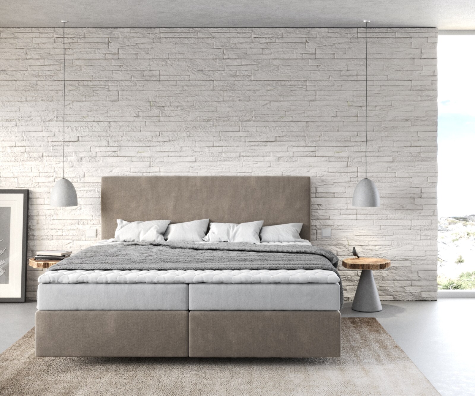 Boxspring-bed Dream-Well 180x200 cm Beige Microvezel stof 1