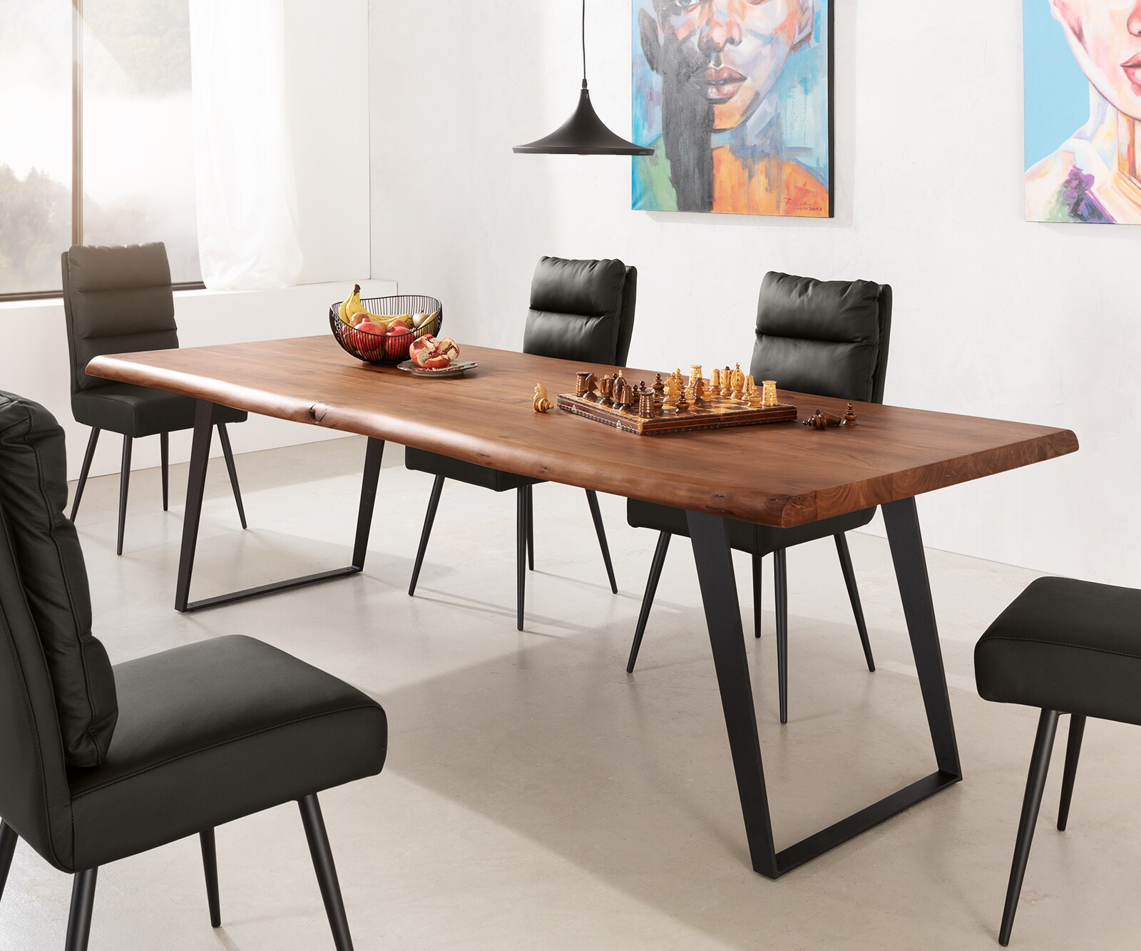 Eettafel Edge 260x100 XL acacia bruin metaal schuin Live-Edge