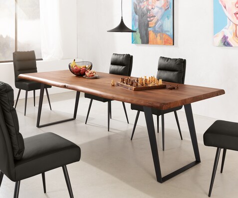 Eettafel Edge 260x100 XL acacia bruin metaal schuin Live-Edge
