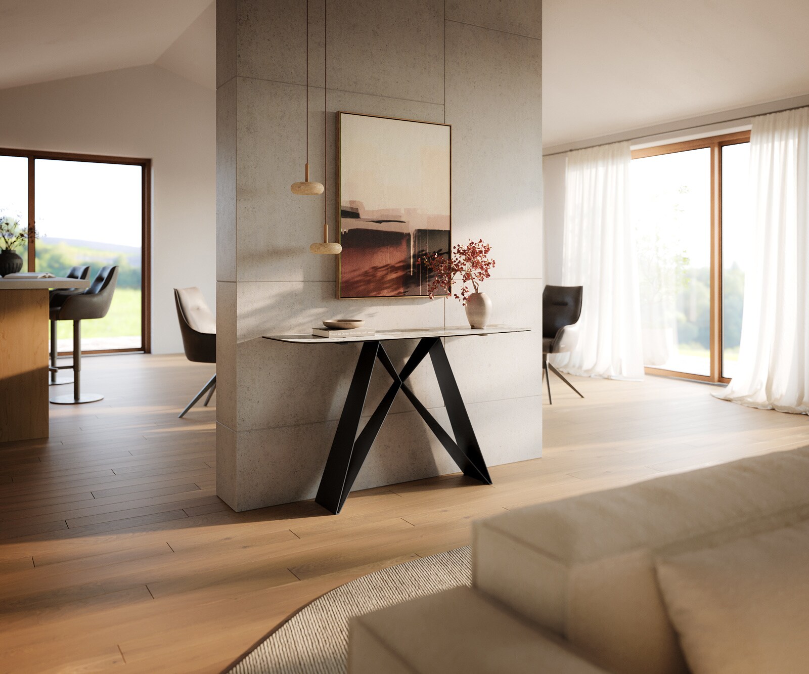 Consoletafel Edge Bootvorm 140x40 cm Keramiek Minas Melange Weiß-Beige Velio Metaal Zwart 7