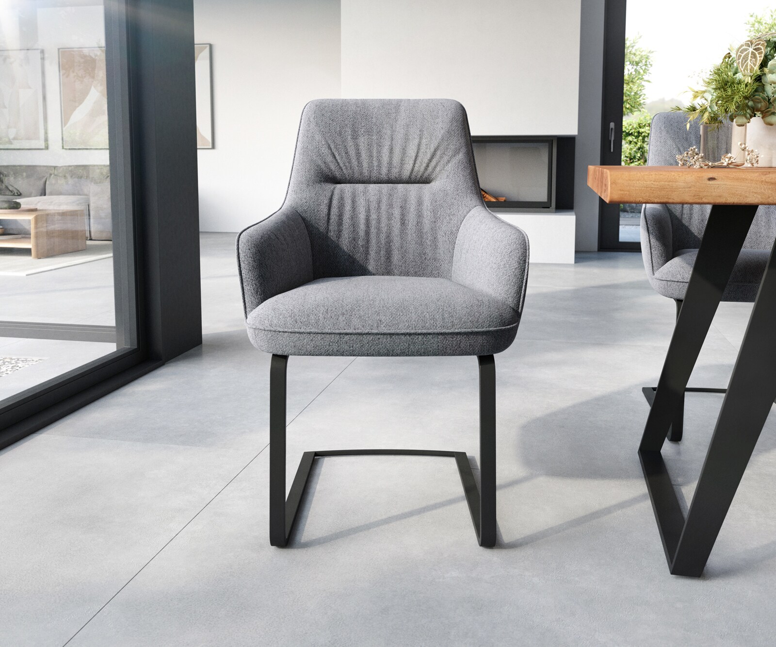 Sledemodel Zelia-Flex met armleuning structuurstof lichtgrijs sledemodel vlak zwart pocketveer kern 1