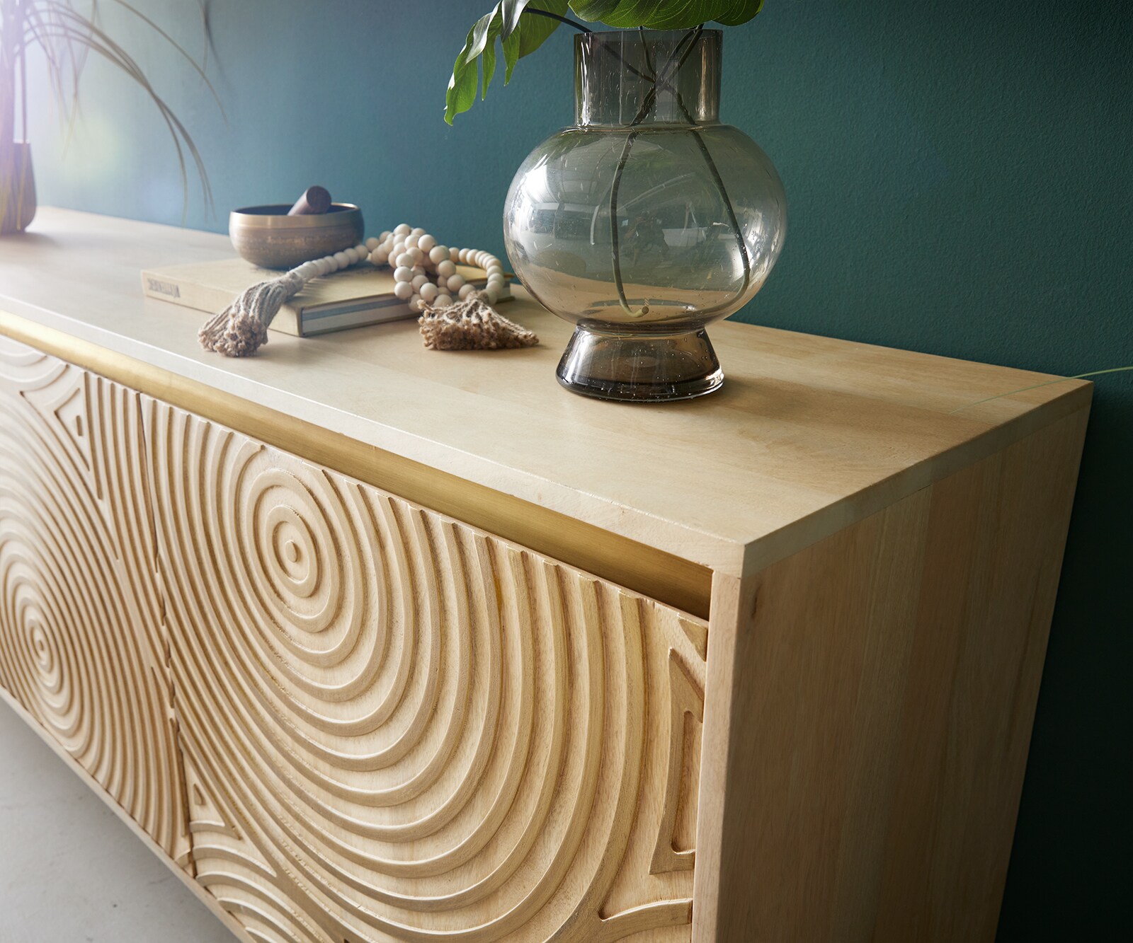 Dressoir Budaya 175 cm mango natuur 3 deurs rond onderstel 4