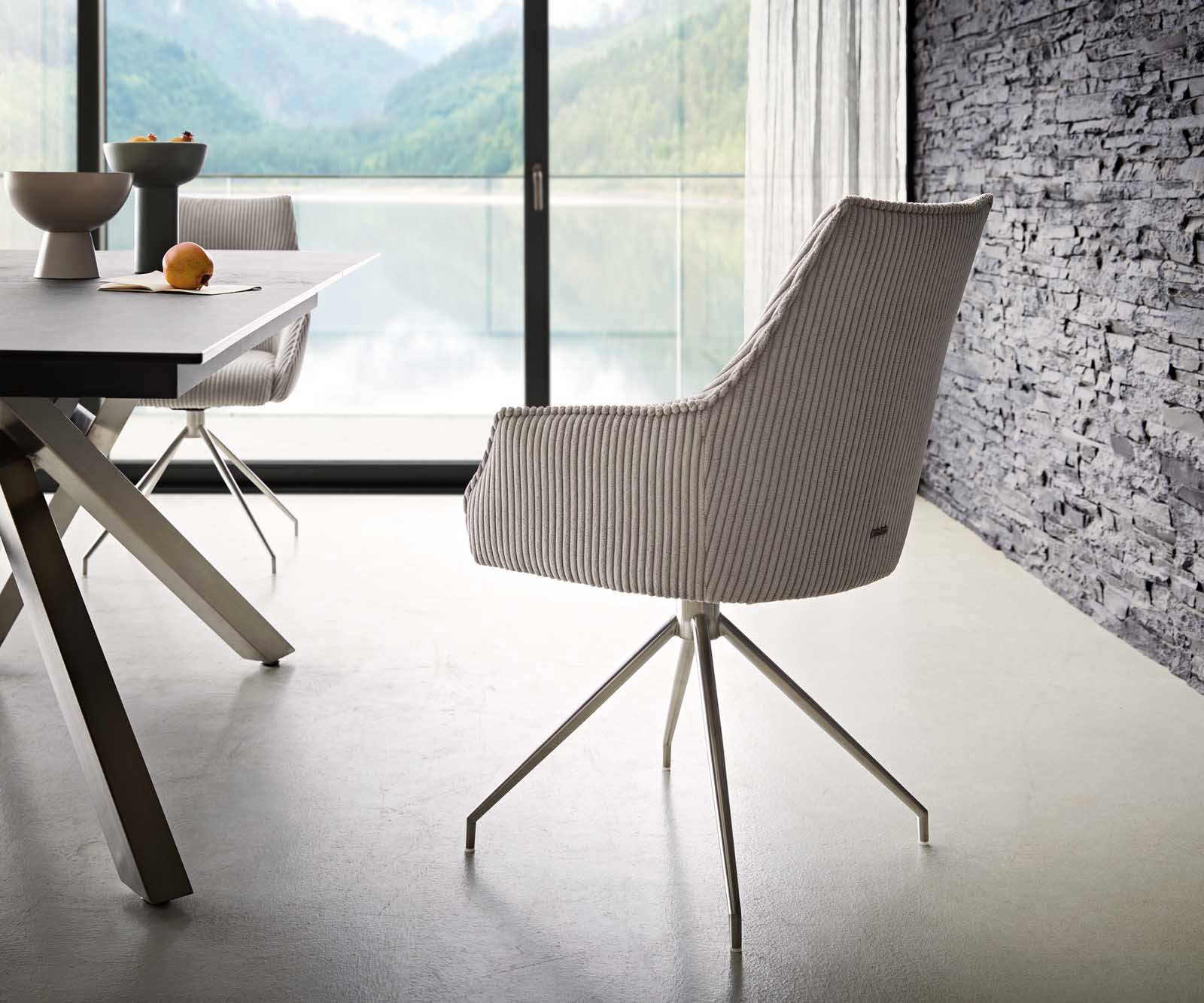 Draaistoel Alja-Flex met armleuning koord zilver grijs kruisframe conisch roestvrij staal 180° draaibaar pocketveer kern 4 Draaistoel Alja-Flex met armleuning koord zilver grijs kruisframe conisch roestvrij staal 180° draaibaar pocketveer kern 4