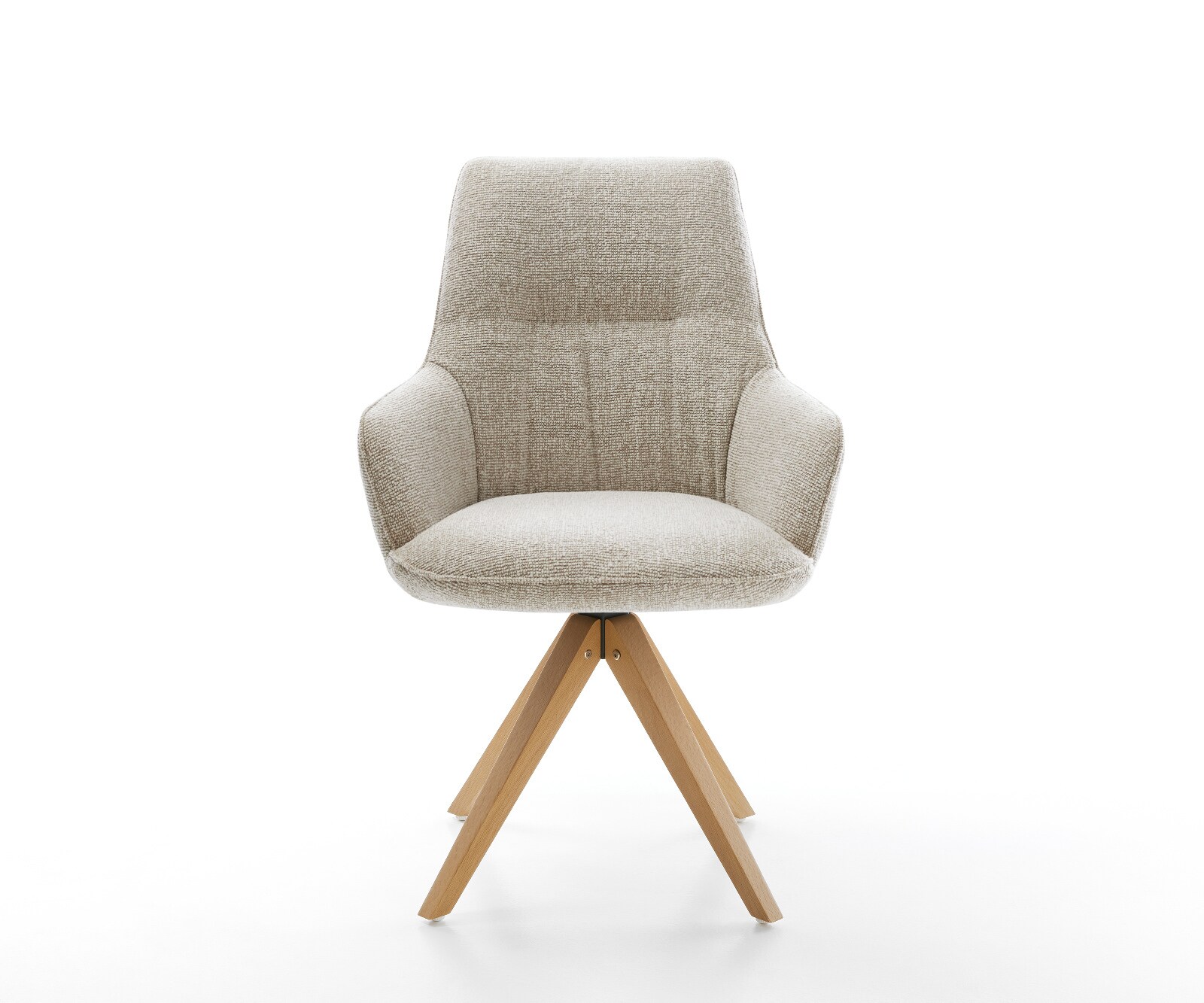 Draaistoel Zelia-Flex met armleuning geweven stof beige houten frame hoekig natuur 180° draaibaar pocketveer kern 1
