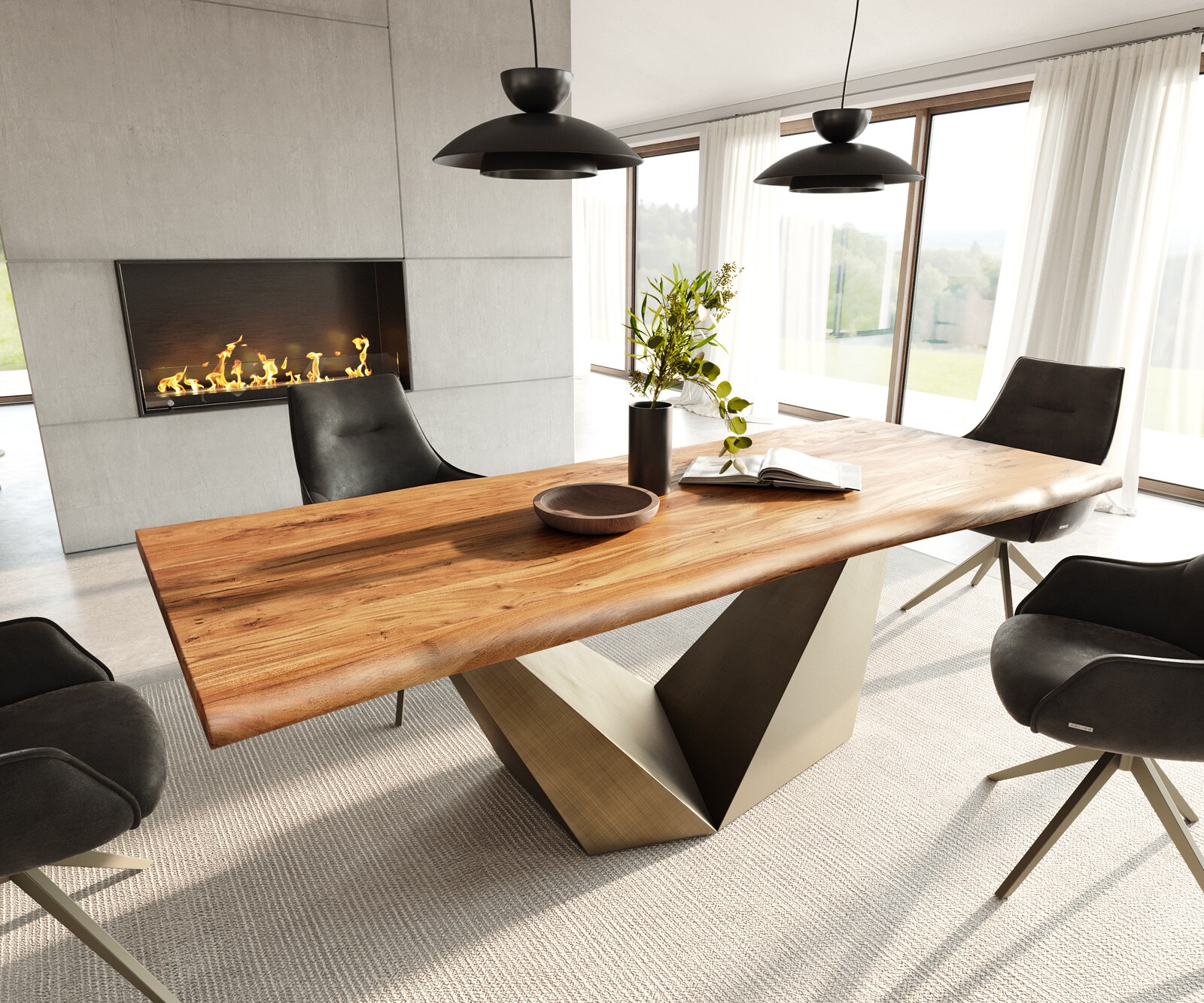 Eettafel Edge 240x100 acacia natuur Prisma metaal goud Live-Edge 1