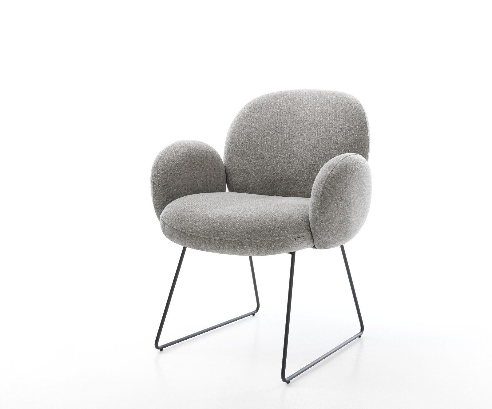 Eetkamerstoel Nube-Flex met armleuning zachte stof met structuur grijs slipframe zwart pocketveer kern 1