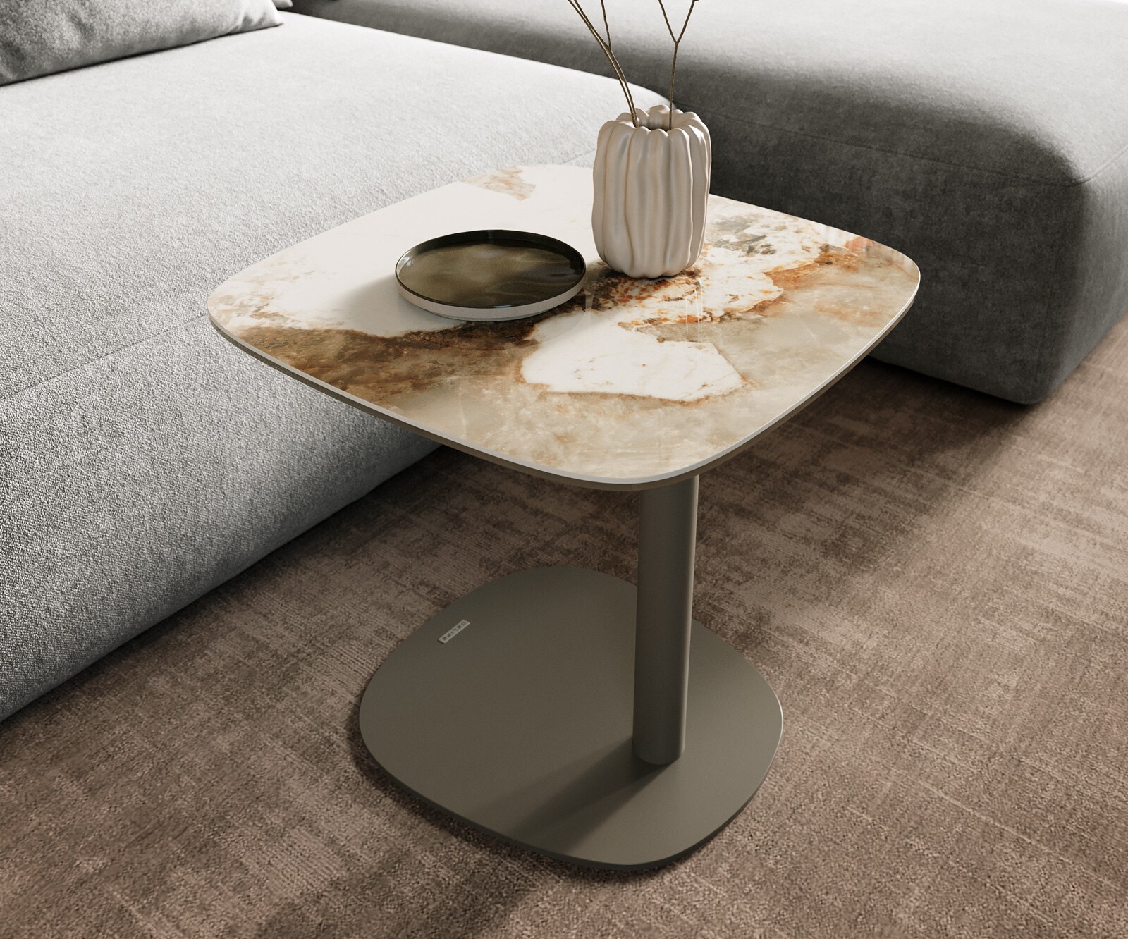 Bijzettafel Edge Boot 50x50 cm keramiek Minas Melange Eleny Metall effectafwerking titaan 6
