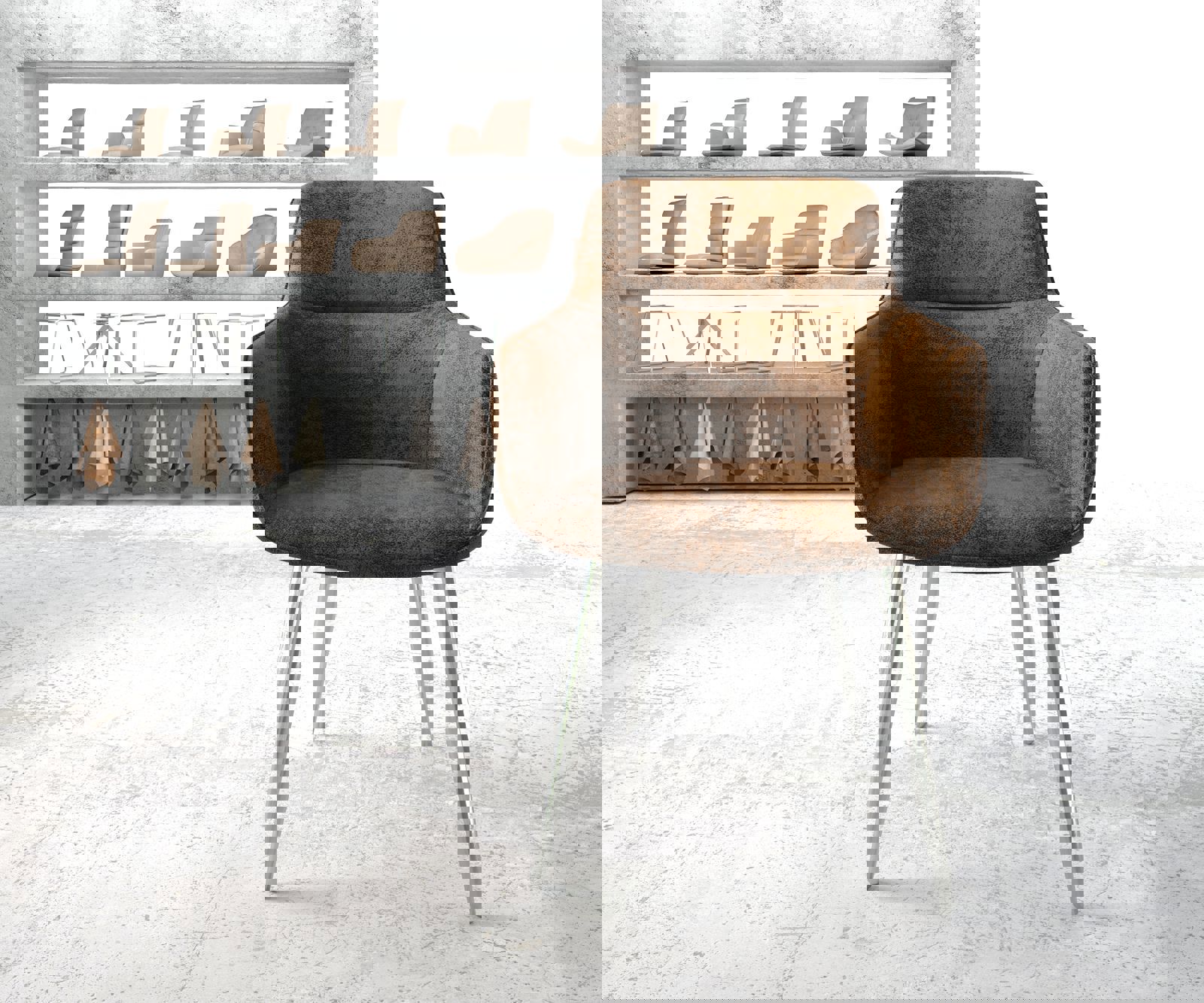 Armleunstoel Pejo-Flex bruin antiek 4-poot conisch roestvrij staal 1 Armleunstoel Pejo-Flex bruin antiek 4-poot conisch roestvrij staal 1