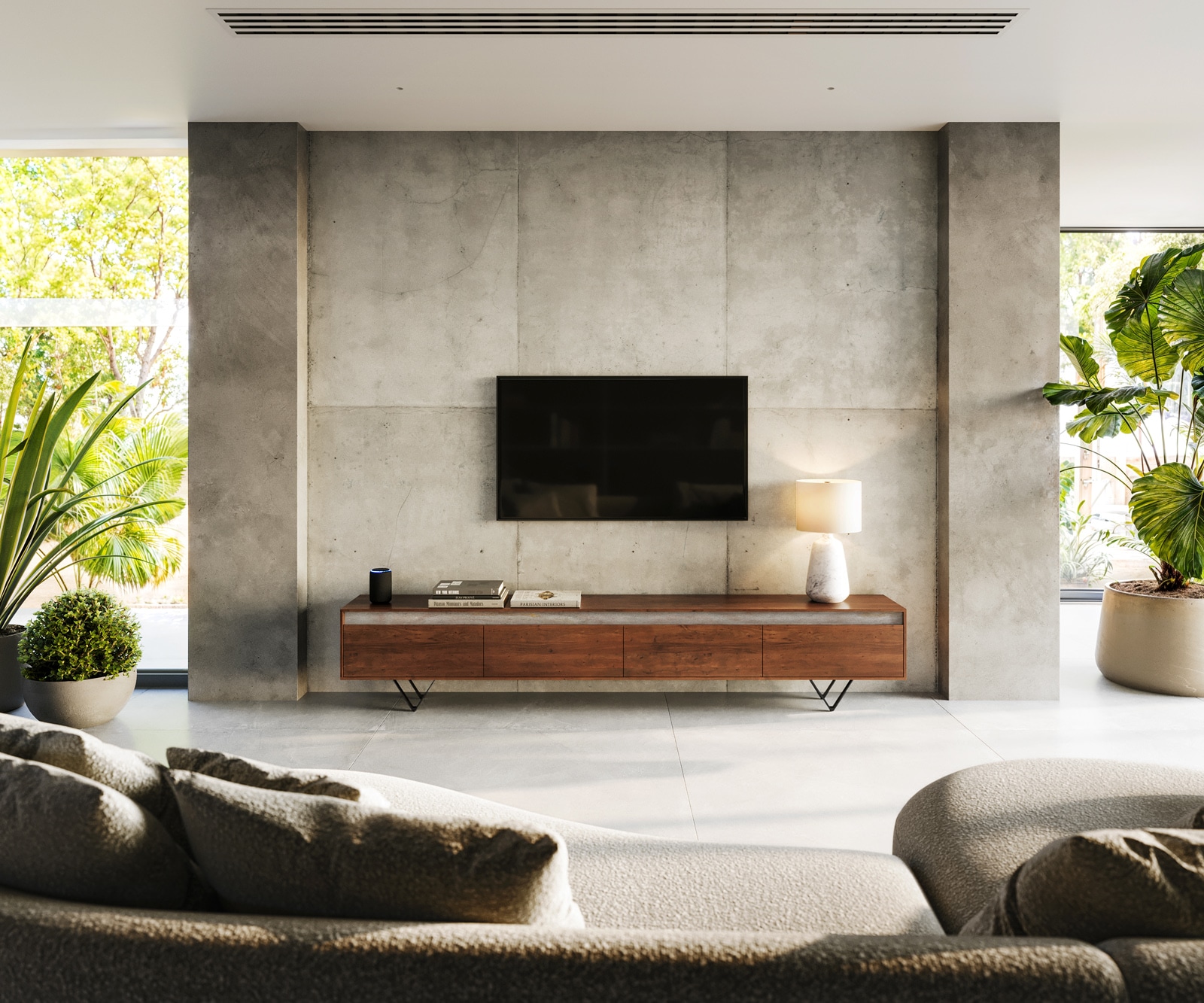 Tv-meubel Stonegrace 240 cm acacia bruin Leisteen 4 deuren V-poot zwart 1 Tv-meubel Stonegrace 240 cm acacia bruin Leisteen 4 deuren V-poot zwart 1