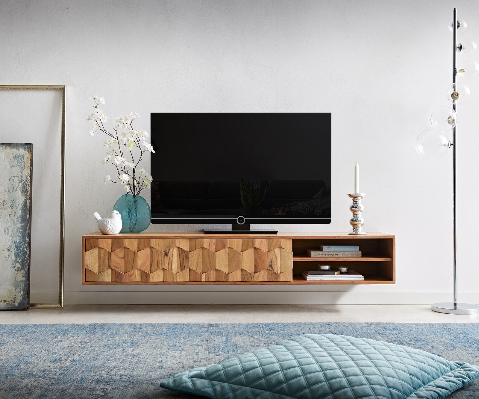 Tv-meubel Fevo 160 cm acacia naturel 2 deuren zwevend 1 Tv-meubel Fevo 160 cm acacia naturel 2 deuren zwevend 1