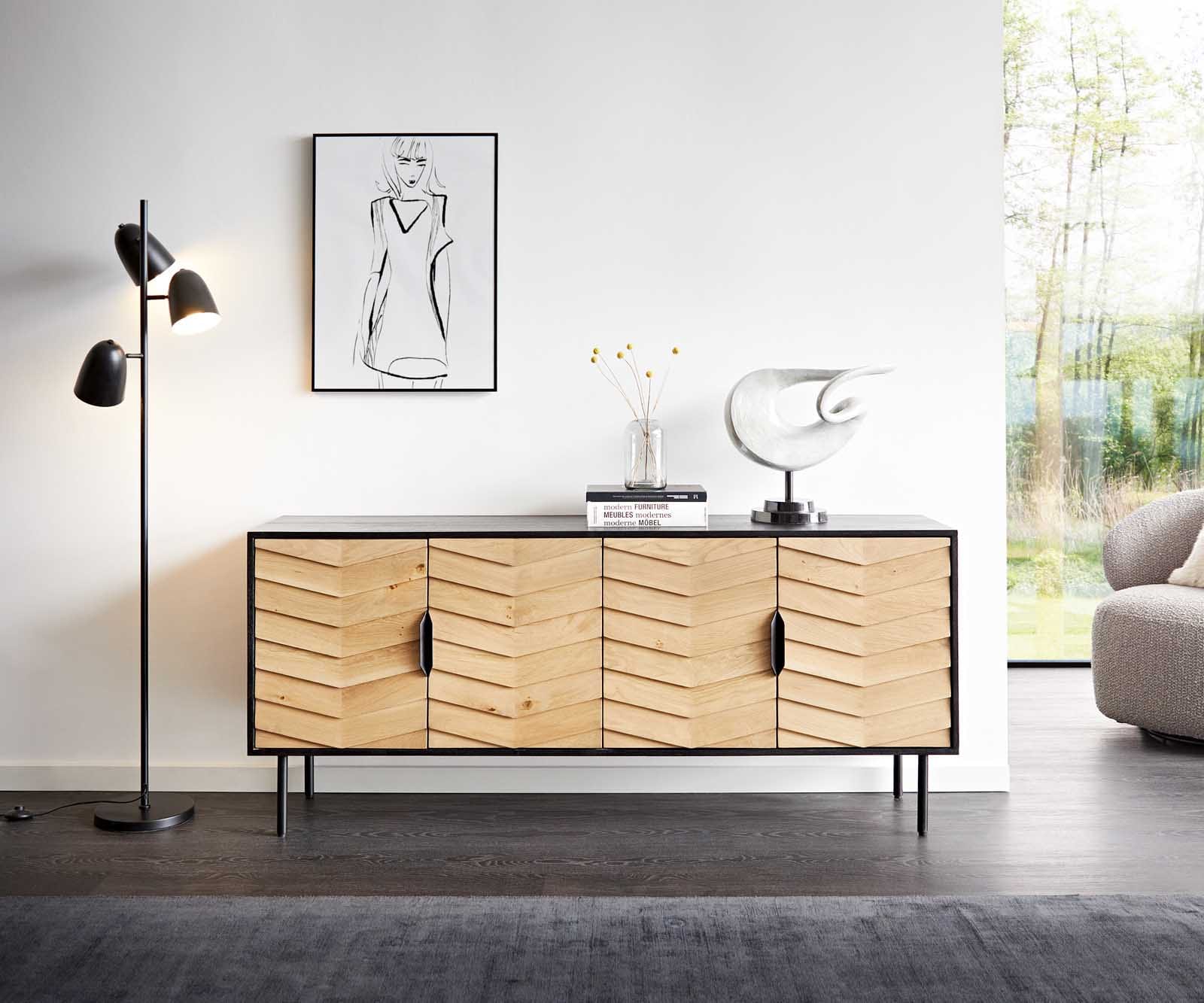 Dressoir Muvi 175 cm natuur eiken mango zwart metaal zwart 4 deuren 2 Dressoir Muvi 175 cm natuur eiken mango zwart metaal zwart 4 deuren 2