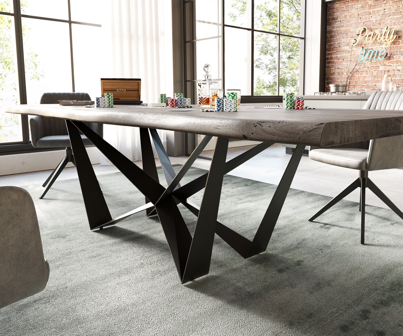 Eettafel Edge 260x100 XL acacia platina  Spider staal  zwart  Live-Edge 3