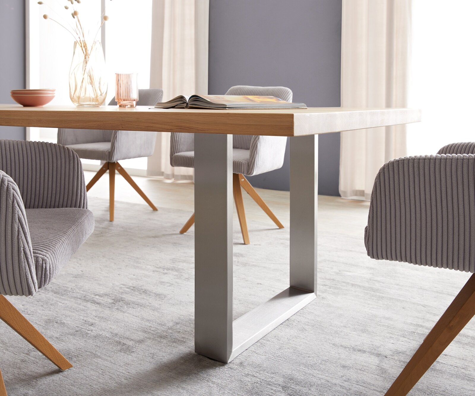 Eettafel Edge 300x100 eiken natuur roestvrij staal smal 5