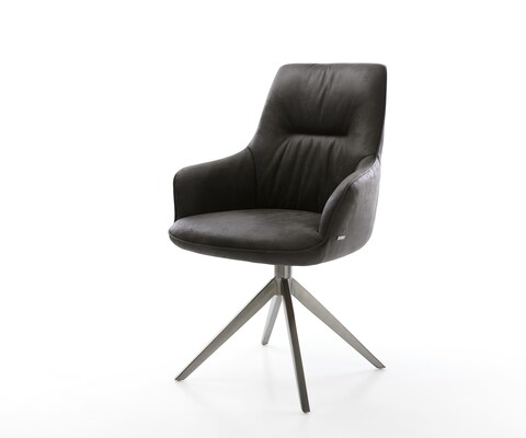 Draaistoel Zelia-Flex met armleuning microvelours antraciet vintage kruisframe breed grafiet 360° draaibaar rocker-functie pocketveer kern