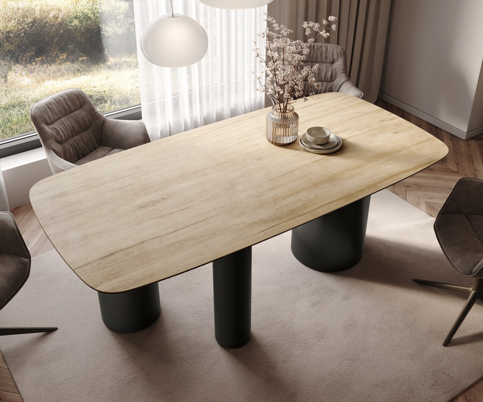 Eettafel Edge Boot 200x100 keramiek  Laminam® Sabbia Eichefarbig Troa metaal zwart 4