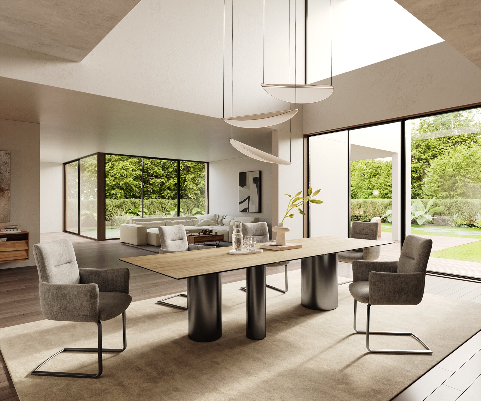 Eetkamertafel Edge 300x100 keramiek Laminam® Sabbia eiken kleur Troa roestvrij staal grafiet 7