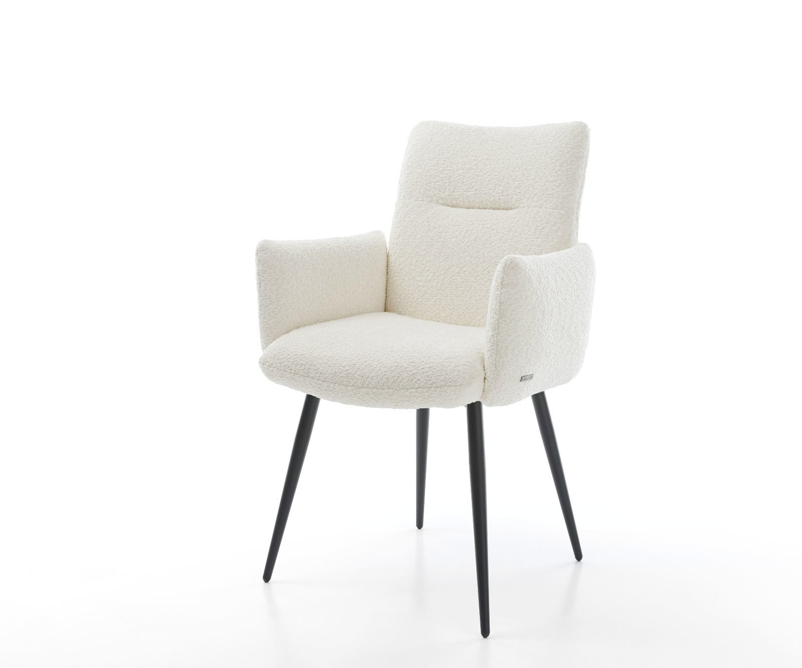 Eetkamerstoel Jova-Flex met armleuning bouclé wit 4-poot conisch zwart pocketveer kern 1