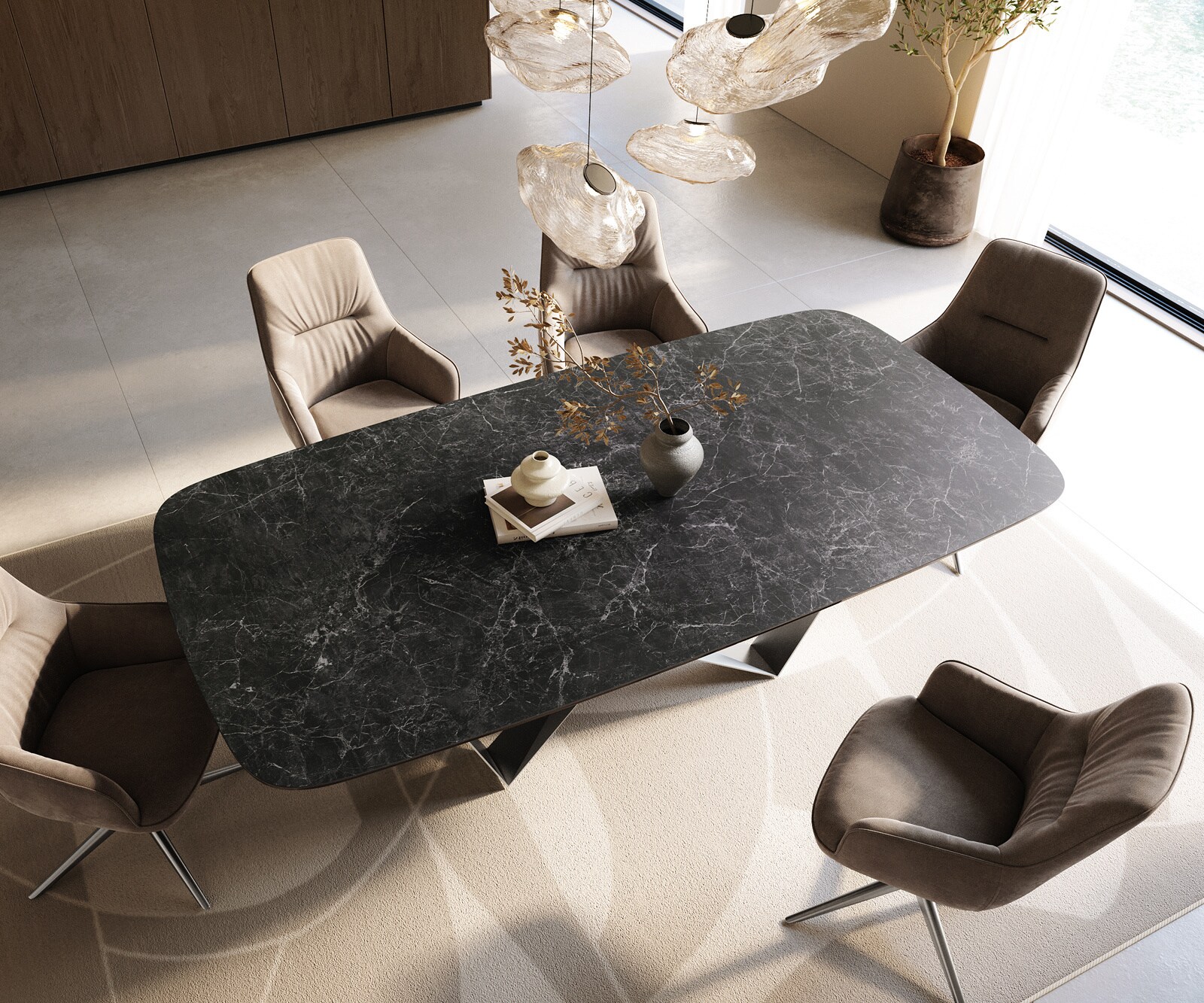 Eettafel Edge Boot 240x120 cm Keramiek Laminam® Nero Greco Anthrazit Spider Flachstahl Roestvrij staal 4