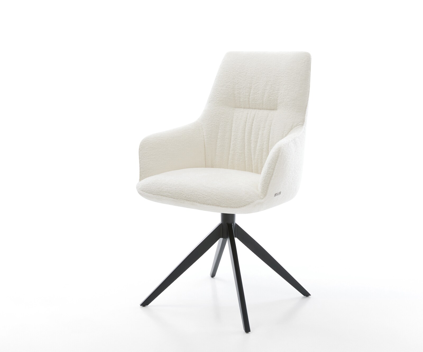 Draaistoel Zelia-Flex met armleuning bouclé zacht beige kruisframe breed zwart 360° draaibaar rocker-functie pocketveer kern