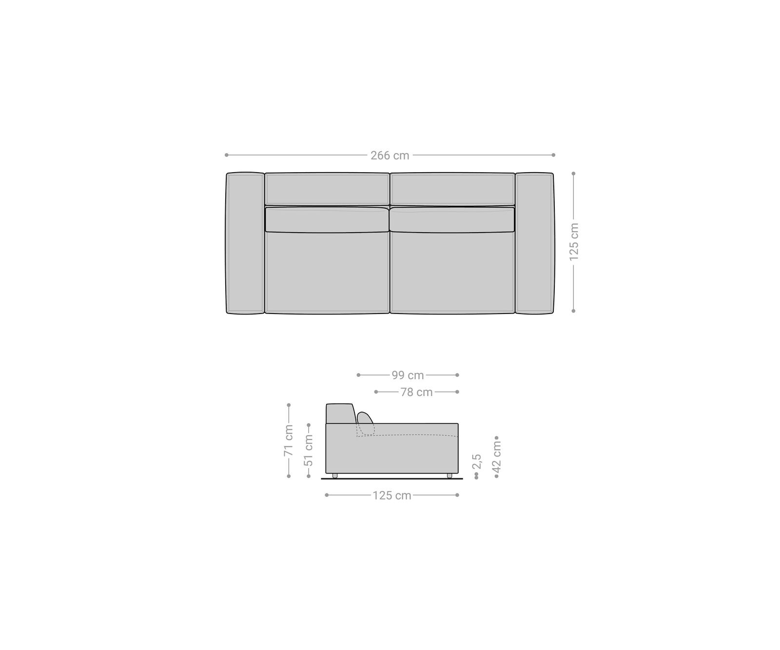 Grote bank Sirpio XL 270x130 cm koorduroy beige 6