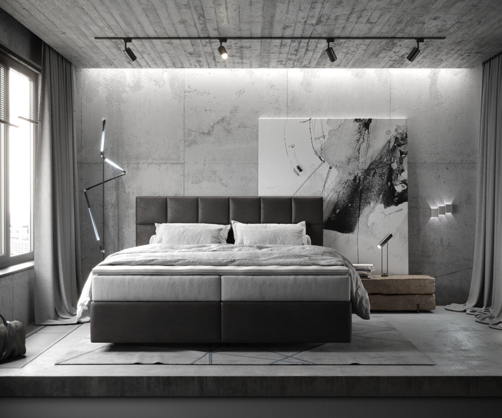 Boxspringbed Dream-Fine 180x200 cm Microvezel Antraciet Vintage met TFK Matras en Visco Topper 1