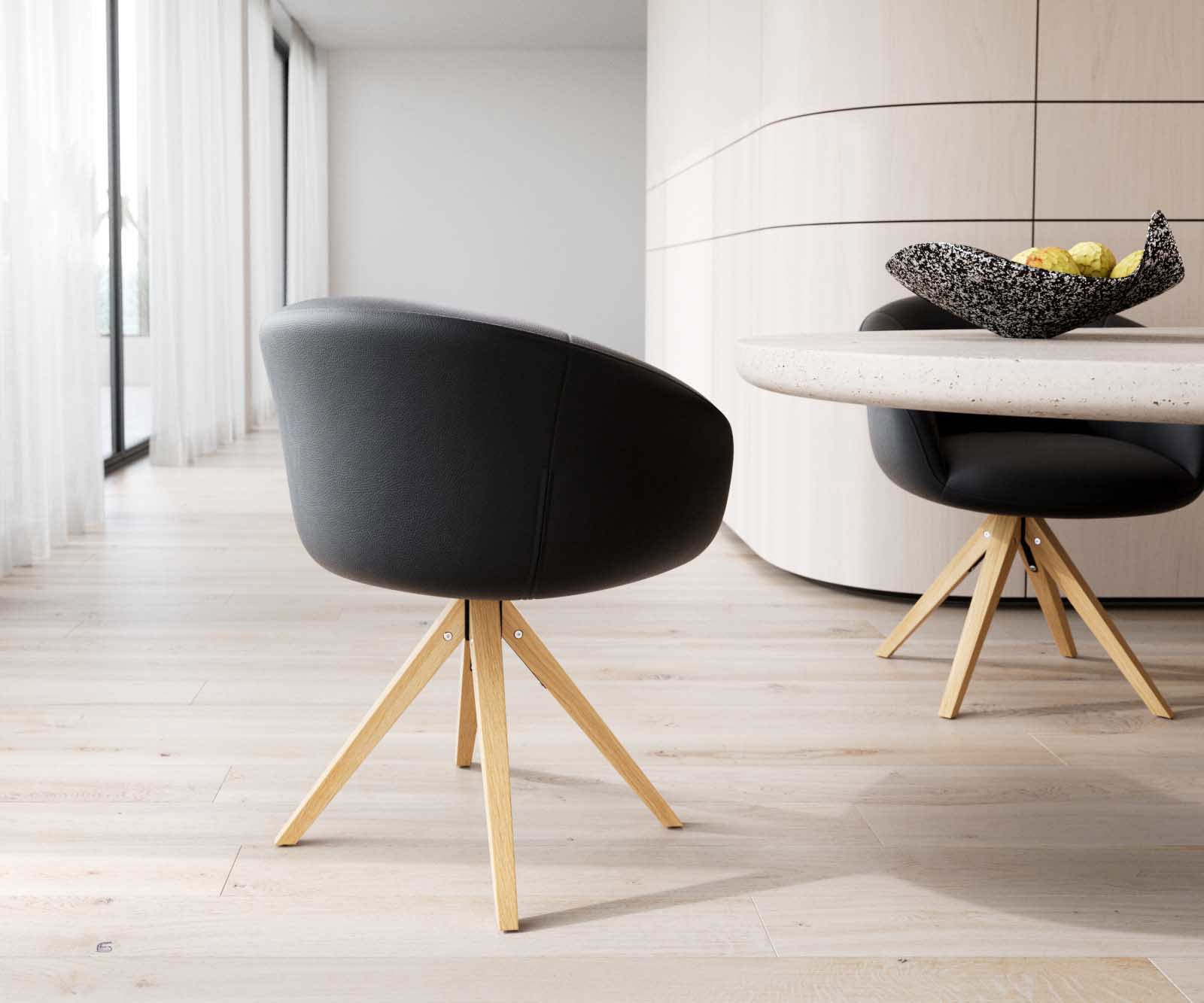 Draaistoel Vinka-Flex met armleuning echt leer zwart houten frame hoekig natuur 180° draaibaar pocketveer kern 4 Draaistoel Vinka-Flex met armleuning echt leer zwart houten frame hoekig natuur 180° draaibaar pocketveer kern 4