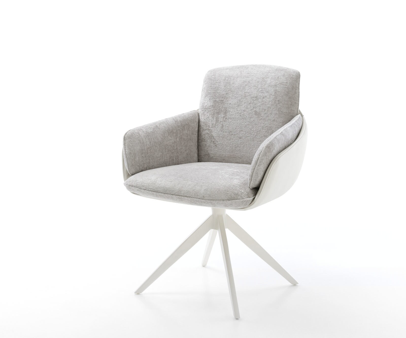 Draaistoel Luan-Flex met armleuning materiaalmix echt leer wit-zilver grijs kruisframe breed wit 360° draaibaar rocker-functie