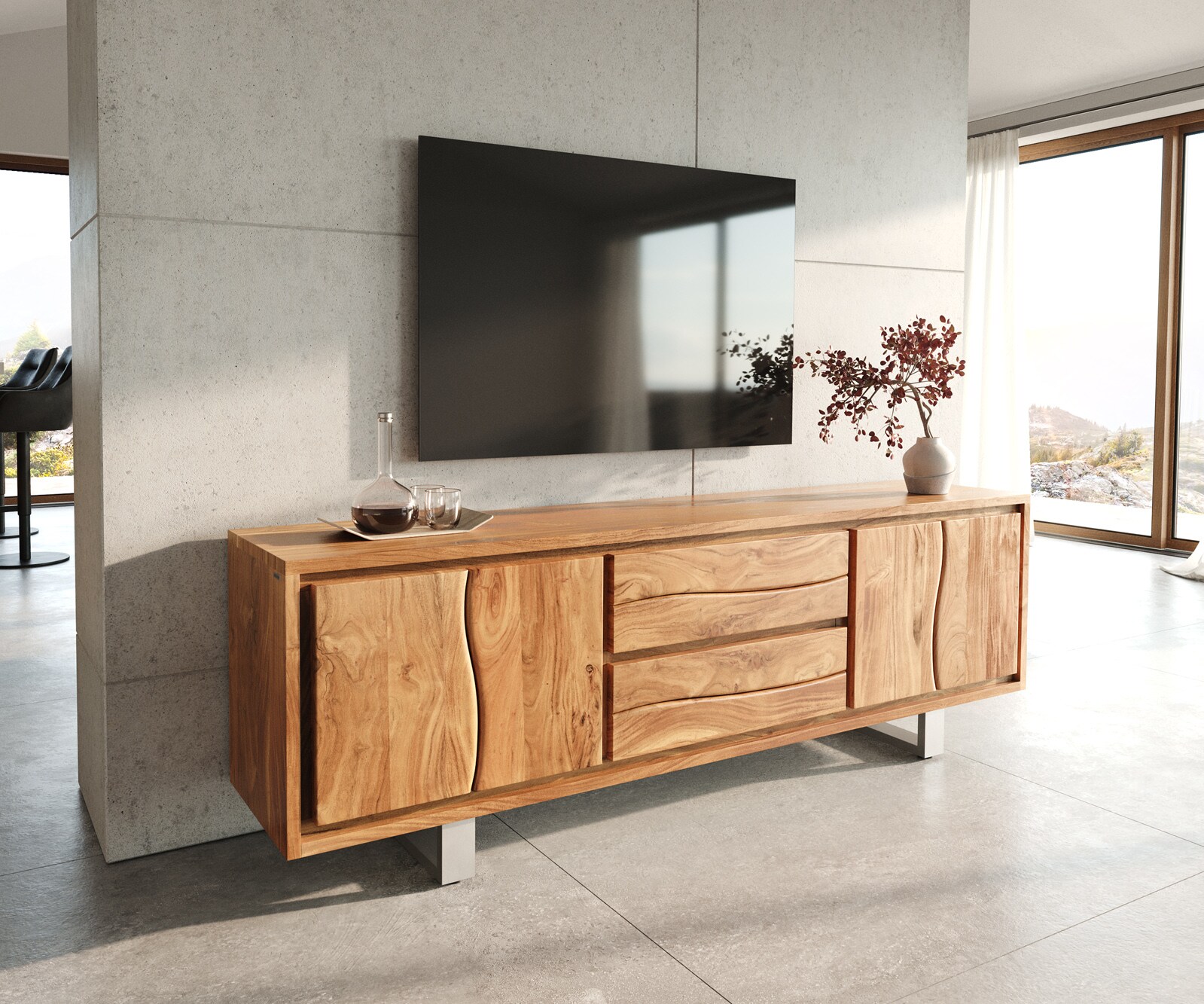 TV-meubel Live-Edge 200 cm acacia natuur 4 deuren 2 laden TV-meubel Live-Edge 200 cm acacia natuur 4 deuren 2 laden