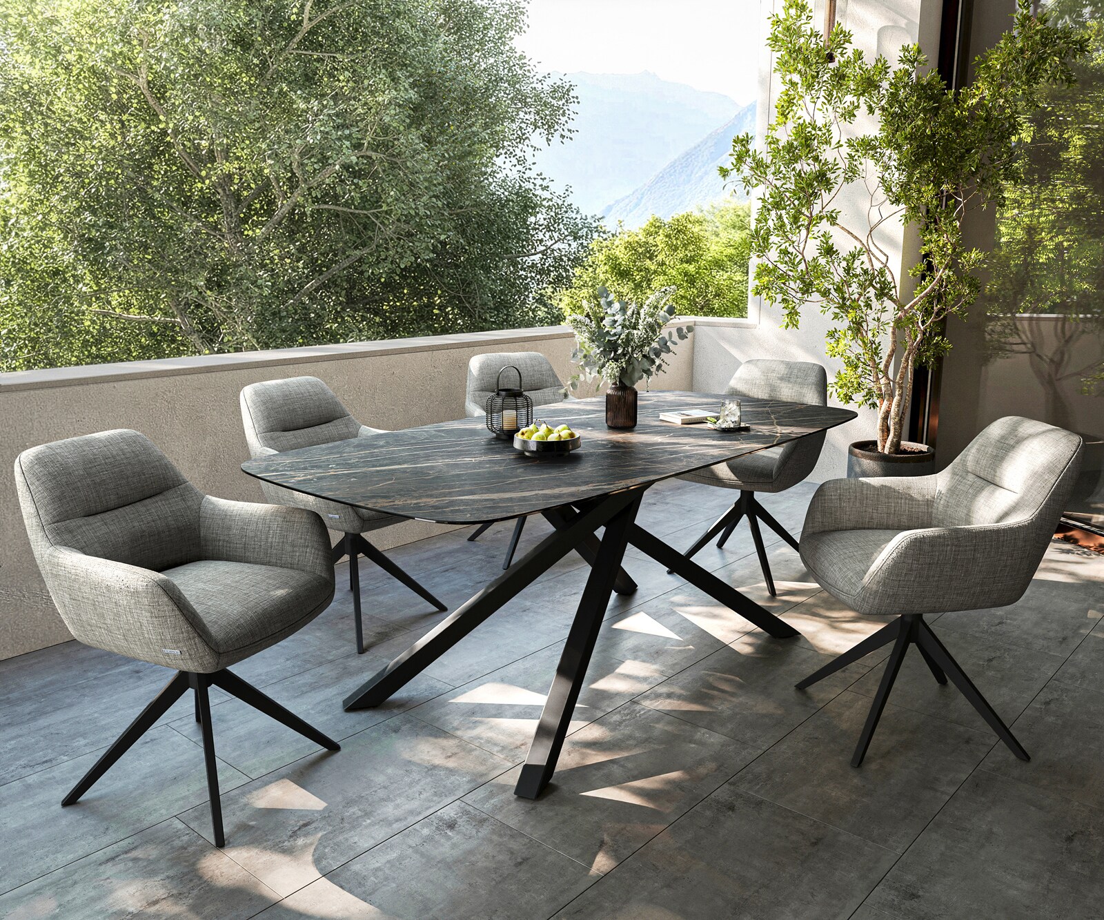 Outdoortafel Edge Boot 200x100 cm keramiek Laminam® Noir Desir bruin kruispoot rechthoekig zwart 7