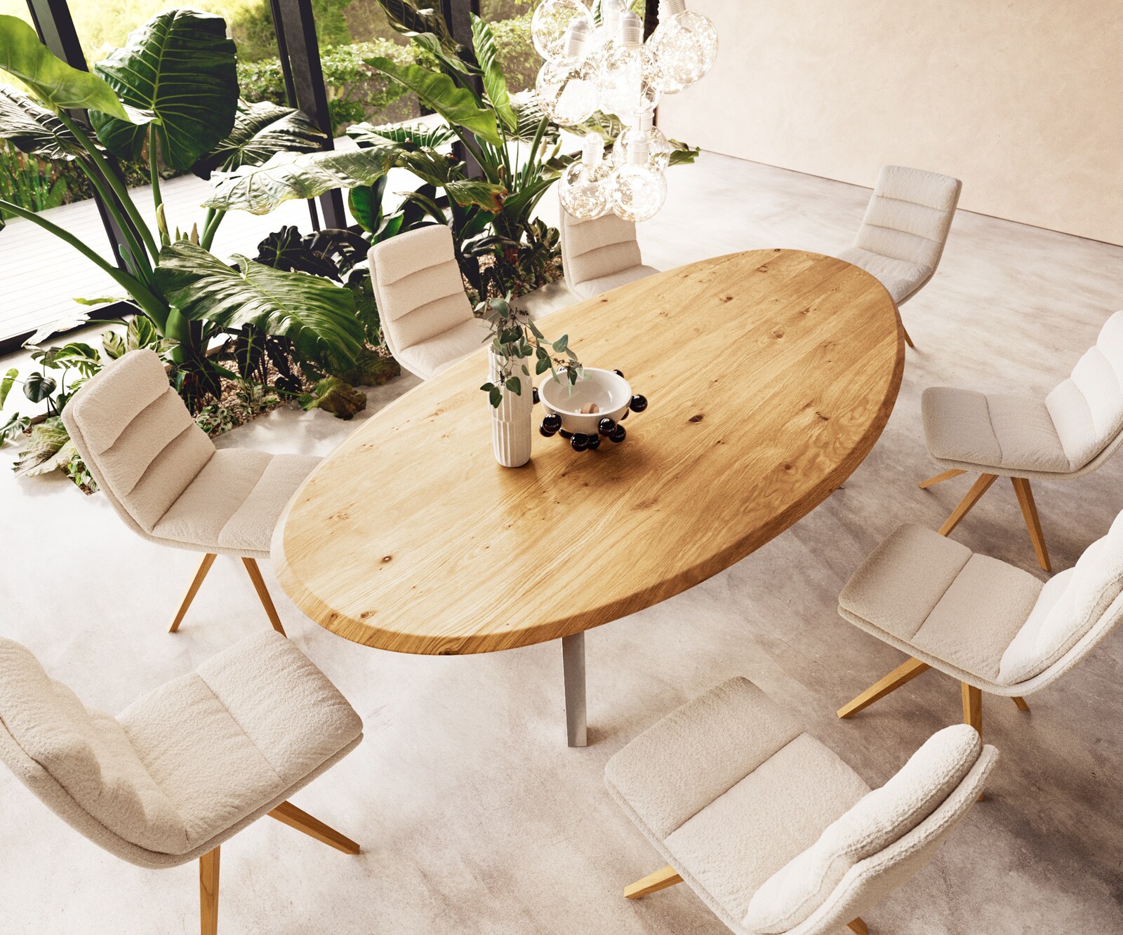 Eettafel Edge Oval 280x130x2,5 eiken natuur Zenthara kantig RVS Flow-Edge 4