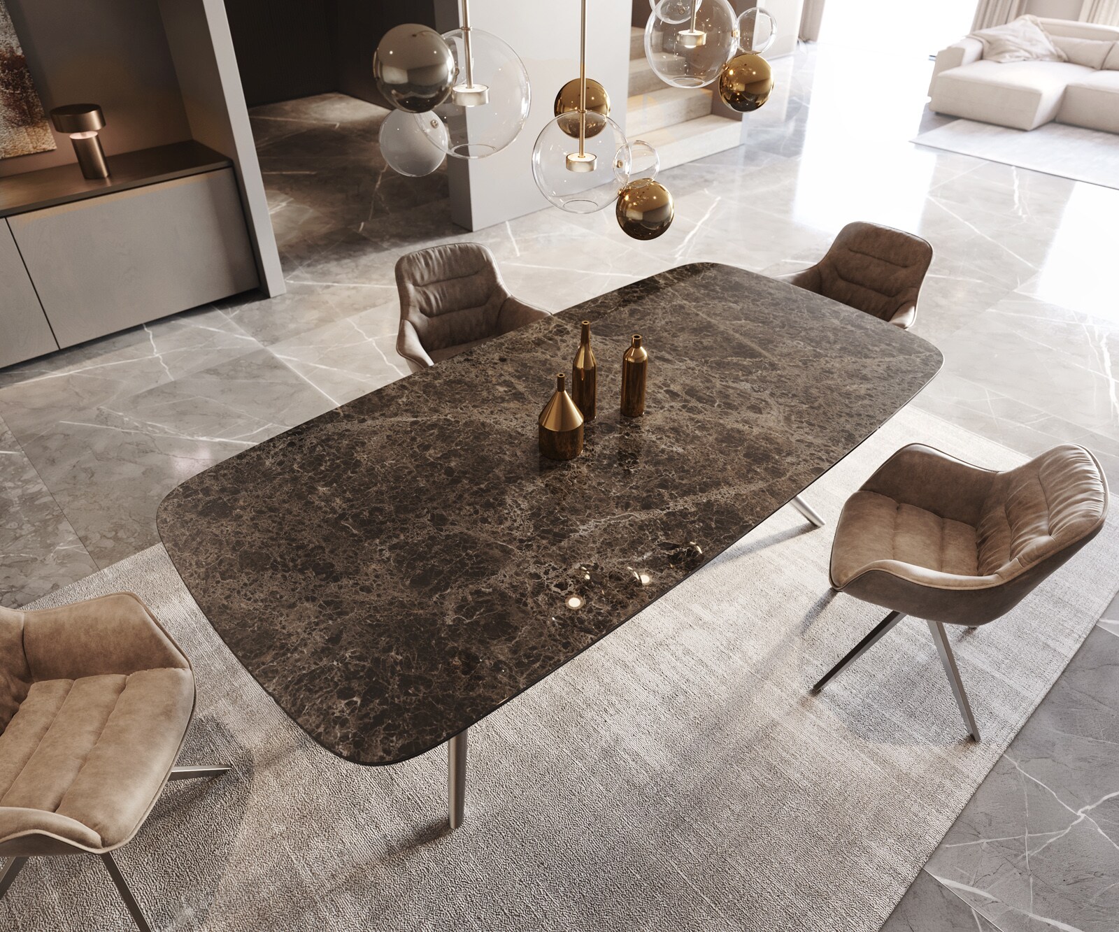 Eettafel Edge Boot Keramiek Emperador Extra Lucidato Donkerbruin 240x120 Estelar rond Roestvrij staal 3