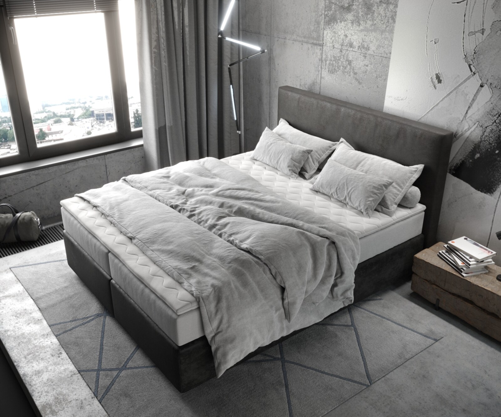 Boxspringbed Dream-Well 160x200 cm Microvezel Antraciet Vintage met TFK Matras en Visco Topper 3 Boxspringbed Dream-Well 160x200 cm Microvezel Antraciet Vintage met TFK Matras en Visco Topper 3