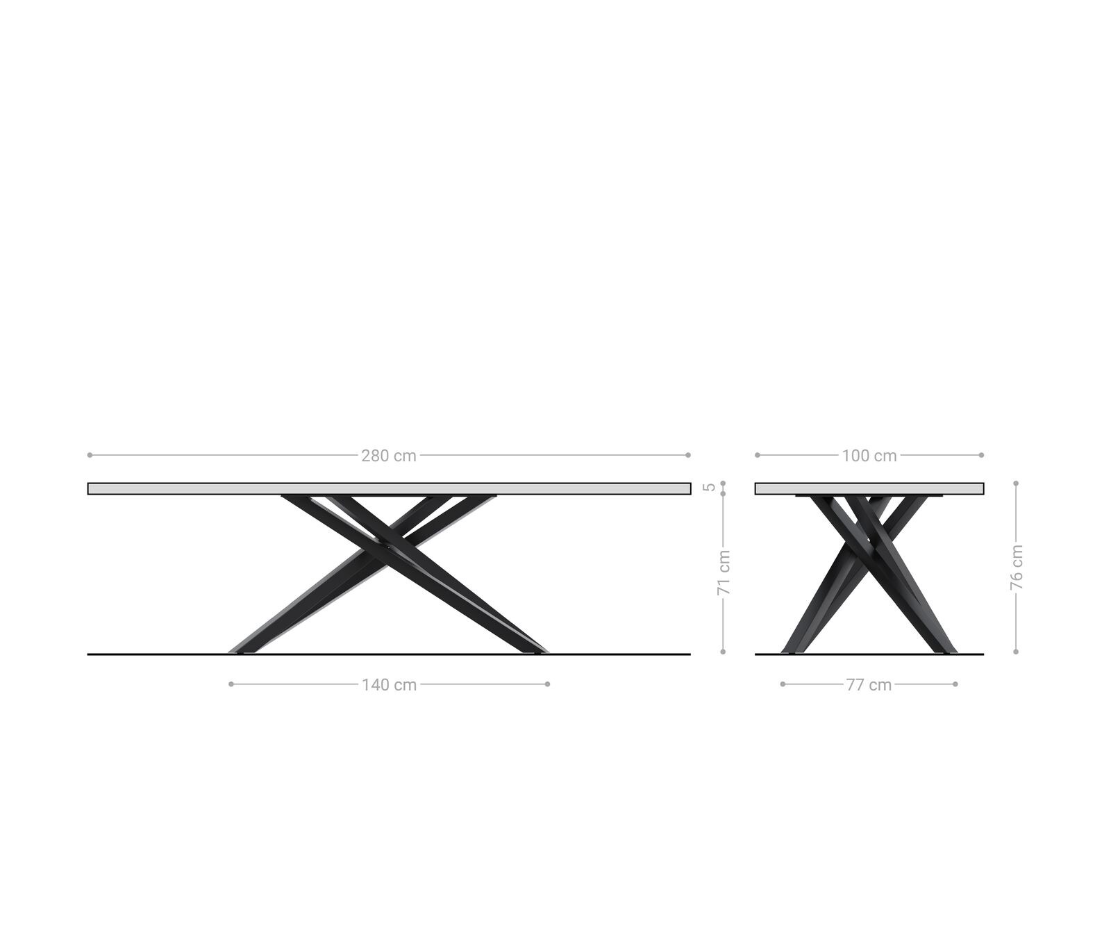 Eettafel Edge 280x100 XL acacia natuur kruisframe rechthoek roestvrij staal  Live-Edge 8
