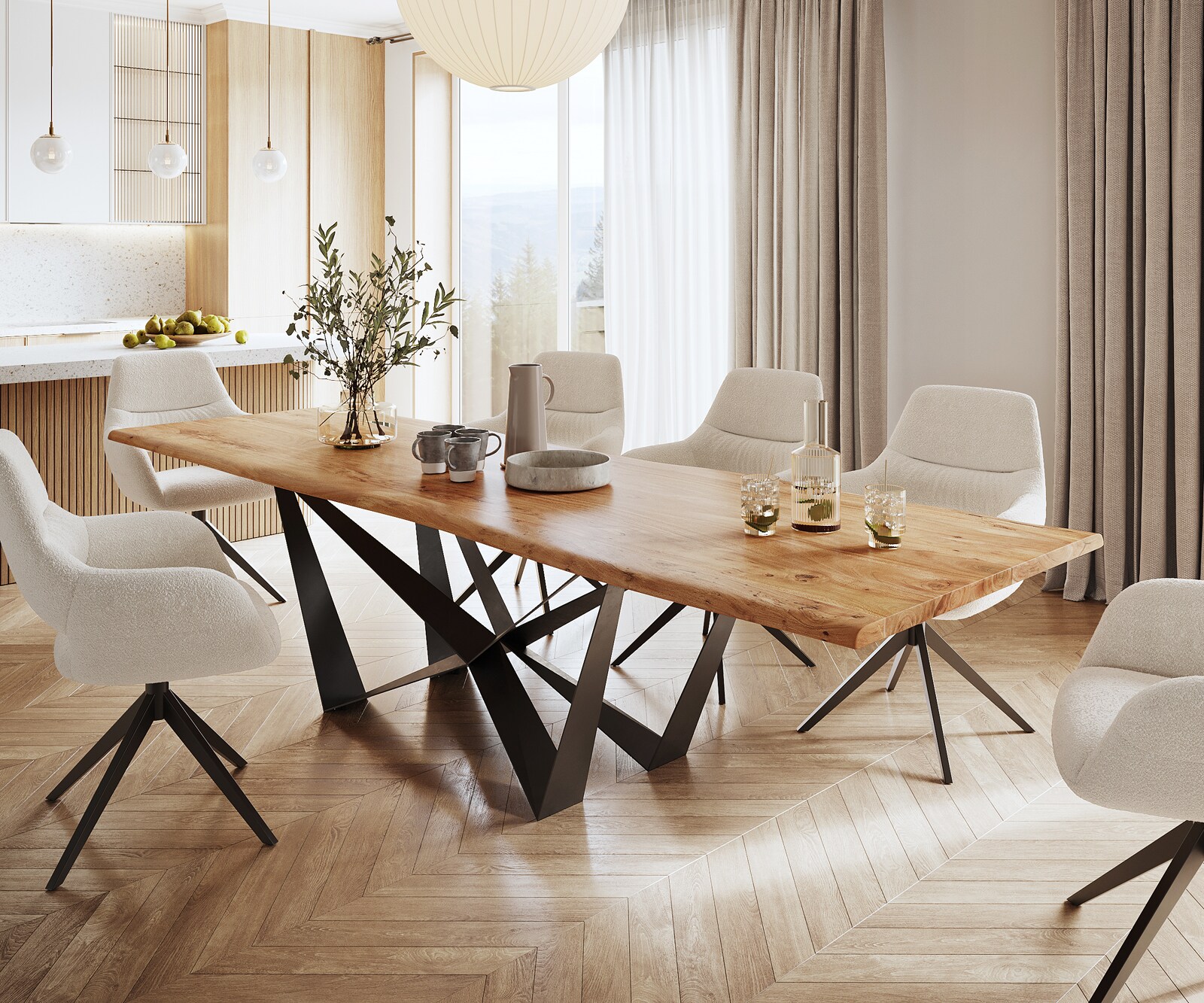 Eettafel Edge 300x100 acacia natuur Spider staal  zwart  Live-Edge 1