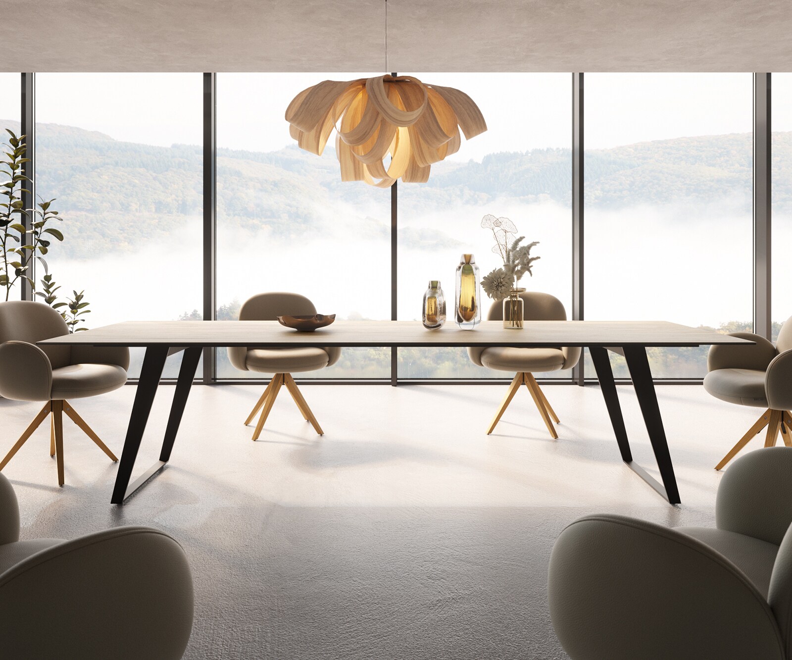 Eetkamertafel Edge 300x100 keramiek Laminam® Sabbia eiken kleur metaal schuin zwart 1