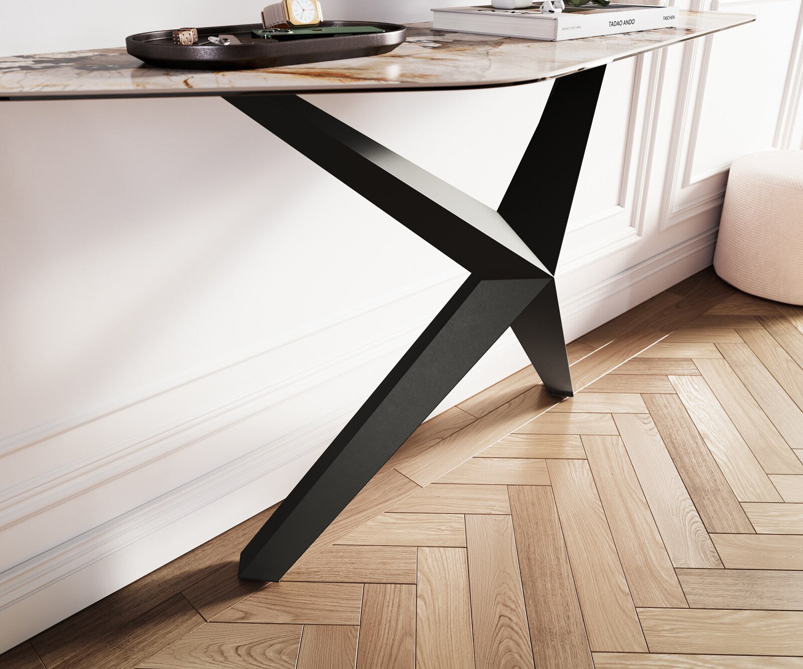 Consoletafel Edge Polygonaal 140x50 cm Keramiek Patagonia Poliert Zentharo Metaal Zwart 6